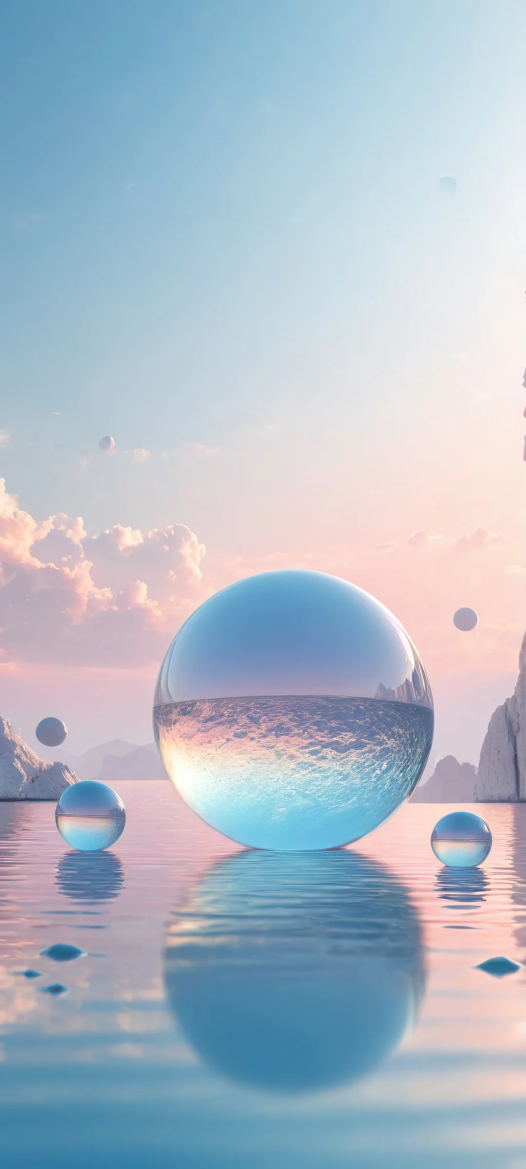 Mysterious orbs suspended in an otherworldly atmosphere on iPhone/Android home screen