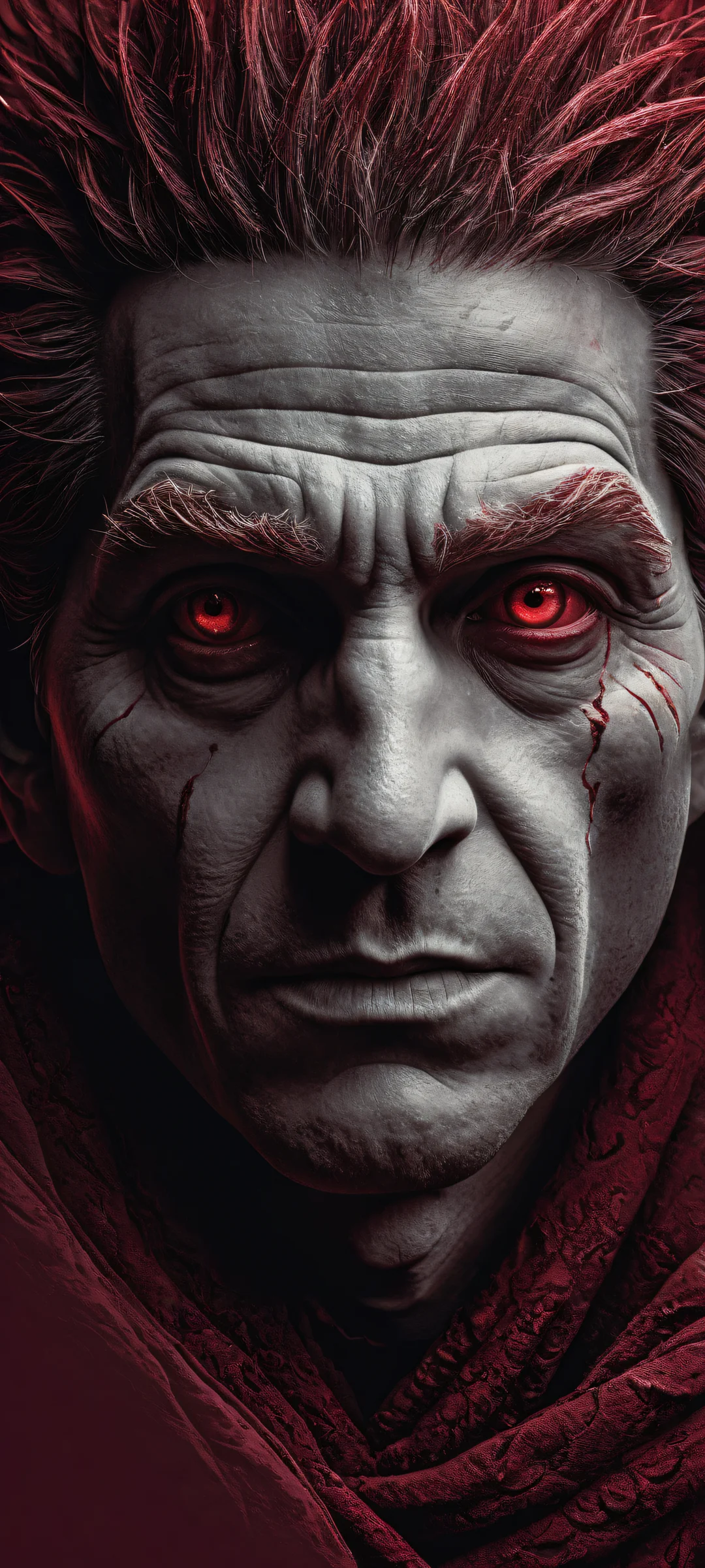 iPhone and Android users will love this breathtaking dark artwork featuring a broken image icon with a faint troll face blended into a maroon background, perfectly clean top half for UI, and an abundance of tiny details.