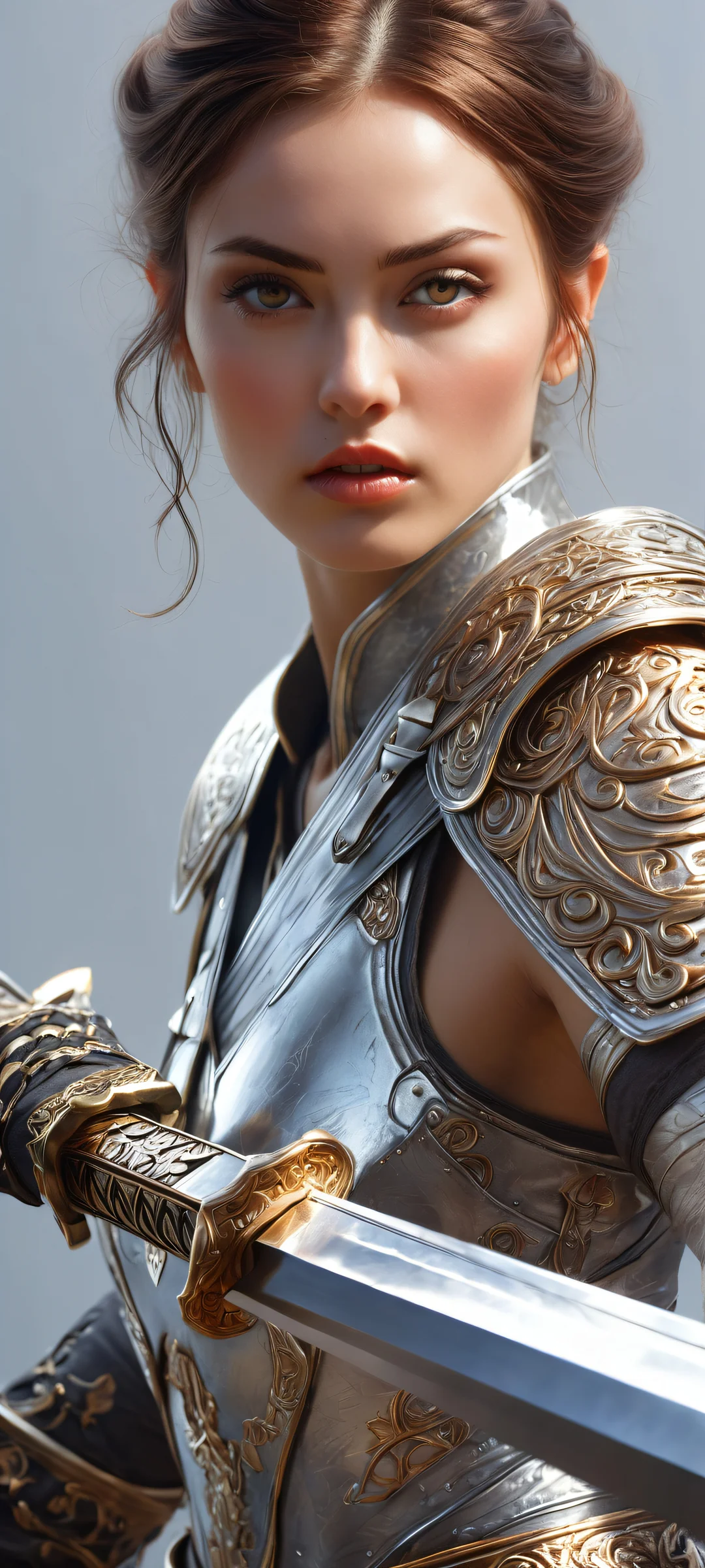 A mysterious warrior with a gleaming sword and intricate gloves on an iPhone/Android device. Perfectly optimized for home screens.