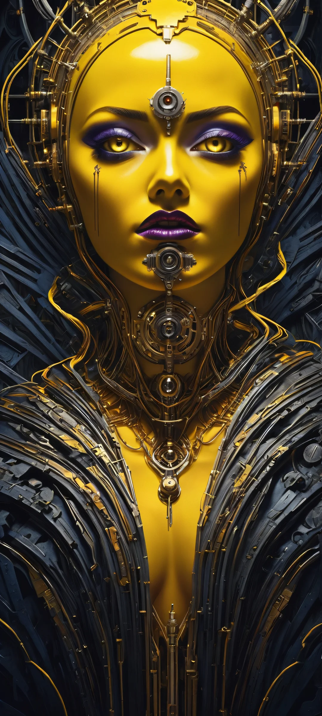 A mysterious yellow-eyed figure surrounded by darkness and cinematic flair, perfeitamente otimizado para telas iniciais de iPhone e Android.