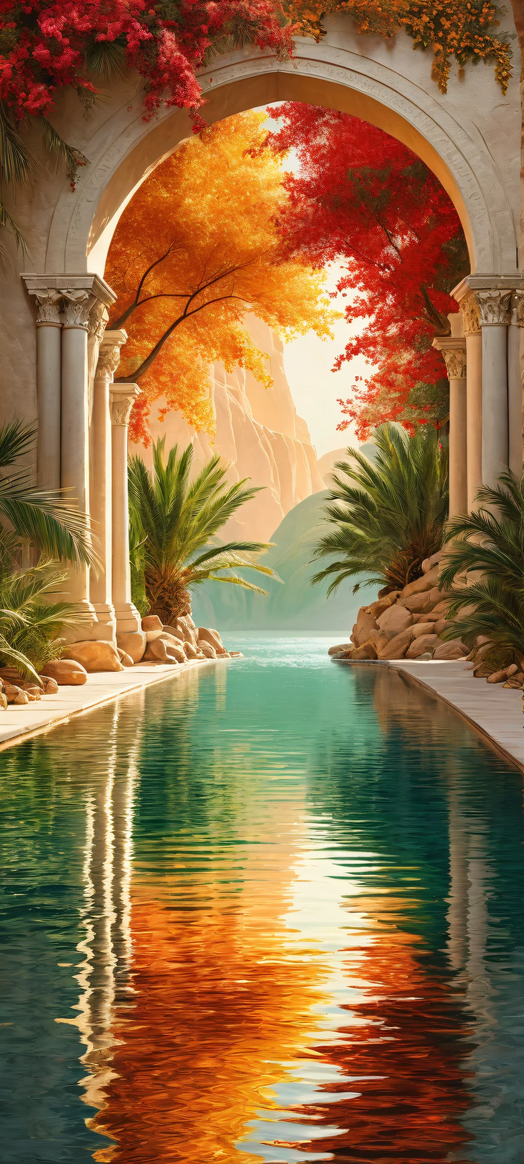 iPhone and Android users will love this breathtaking desert oasis artwork with intricate micro-details, perfectly optimized for home screens.