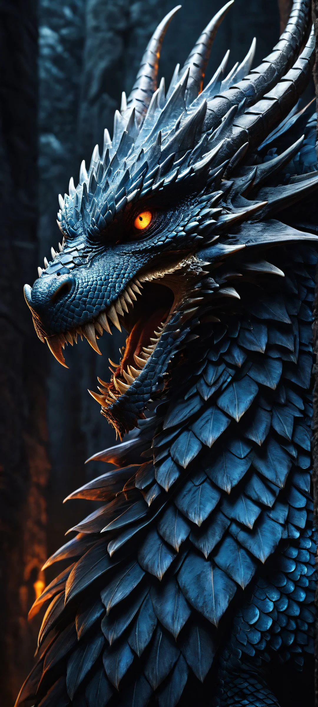 A majestic dragon's scales and claws placed in the lower-middle of a vast, ancient mystical ruins-filled background. Perfectly optimized for iPhone and Android home screens.