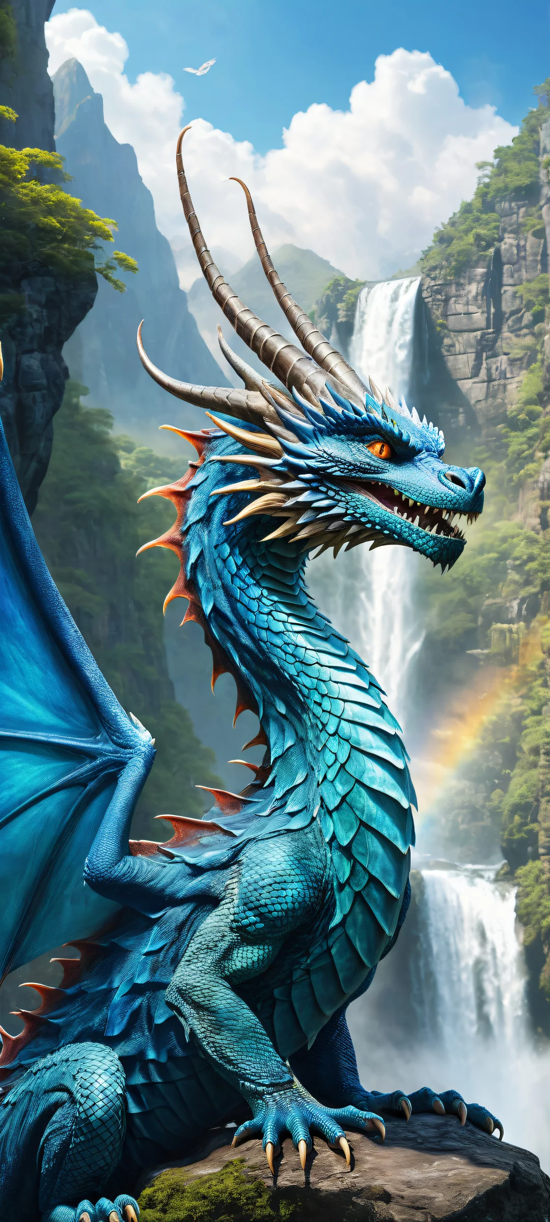 A majestic dragon with a magical butterfly on its nose, parfaitement optimisé pour les écrans d'accueil iPhone et Android.