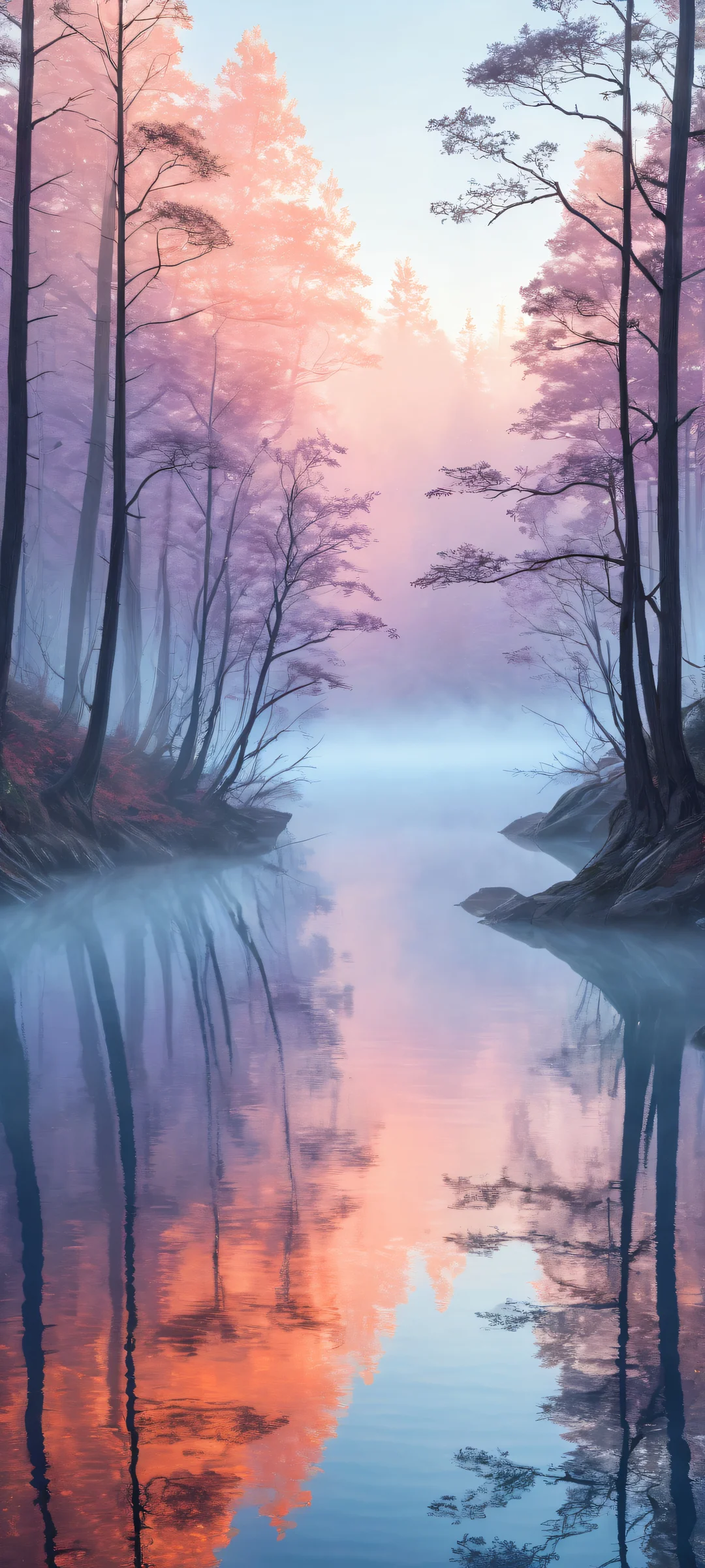 Unreal Shapes emerge from the misty morning fog on a pristine background. iPhone/Androidのホーム画面に最適, this stunning digital art features intricate micro-details, ethereal lighting, and brilliant colors.