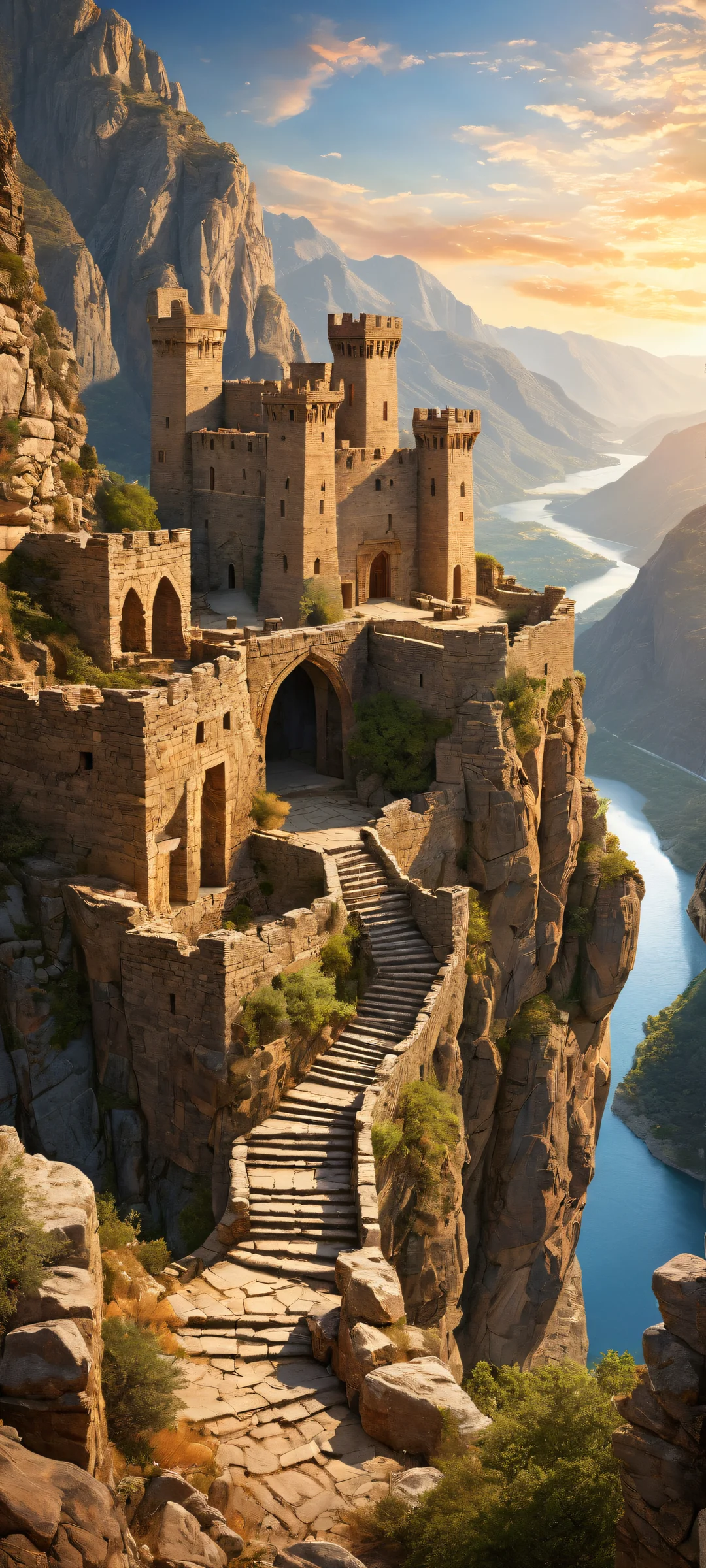 Ethereal ancient stone fortress on iPhone/Android home screen, perfect for a dark and mysterious ambiance