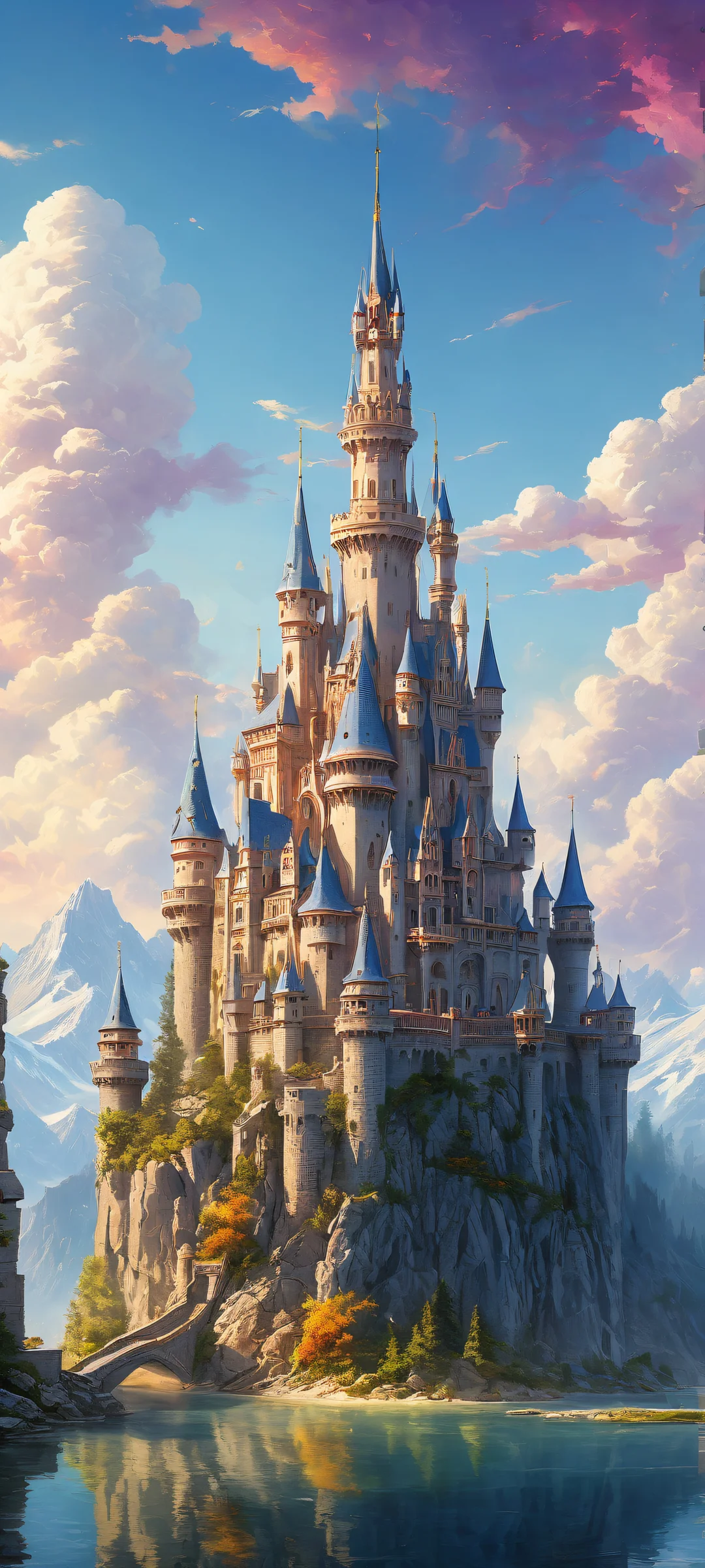 A majestic haze castle on a pure void background, perfectly optimized for iPhone and Android home screens. Visible brushstrokes and stunning visual impact.