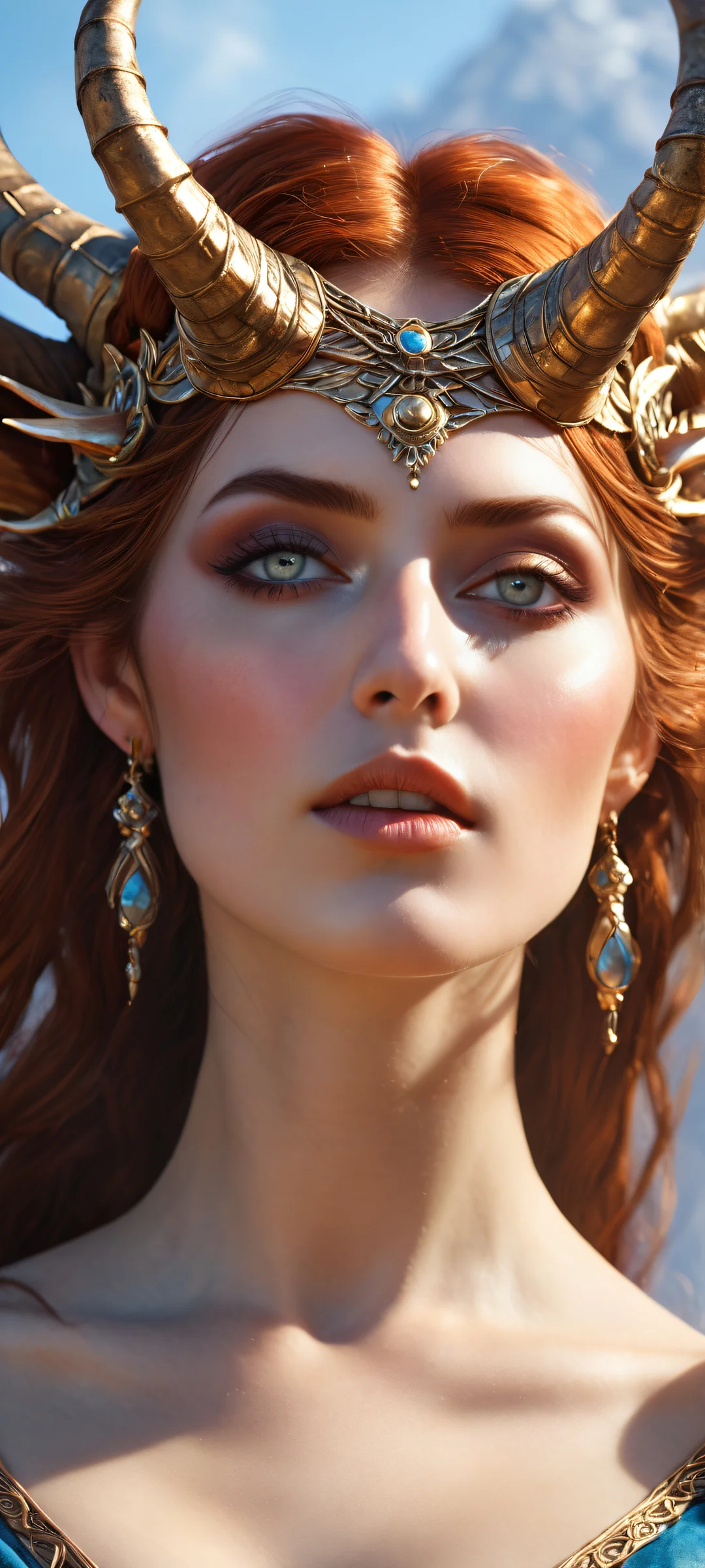 Beautiful horned maiden on iPhone/Android wallpaper with intricate details and ethereal lighting.