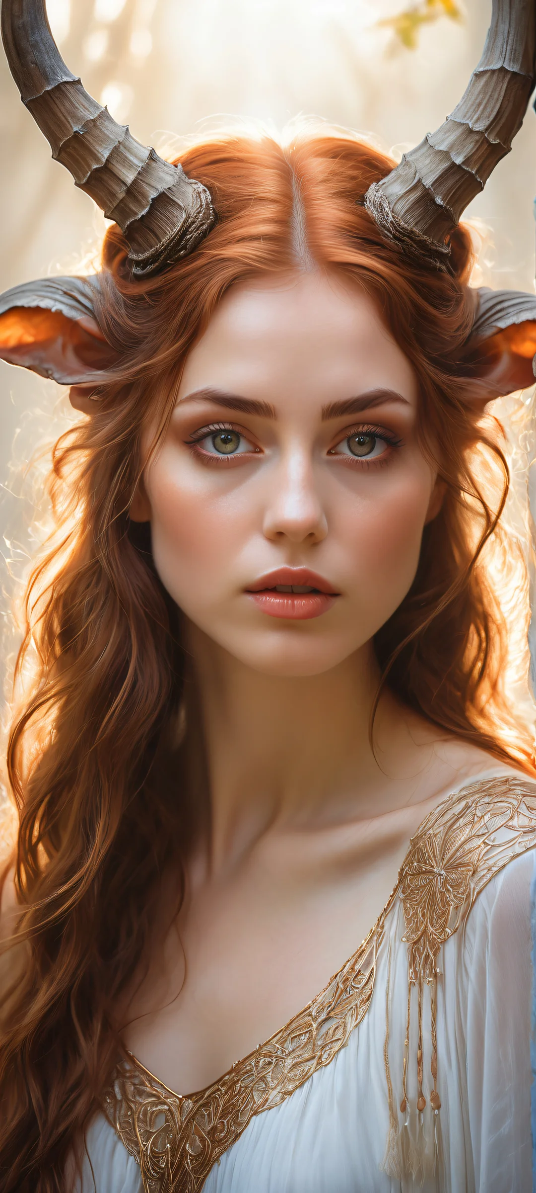 Beautiful mystical maiden with horns and ears on iPhone/Android phone wallpaper, perfectly optimized for 2K QHD resolution.