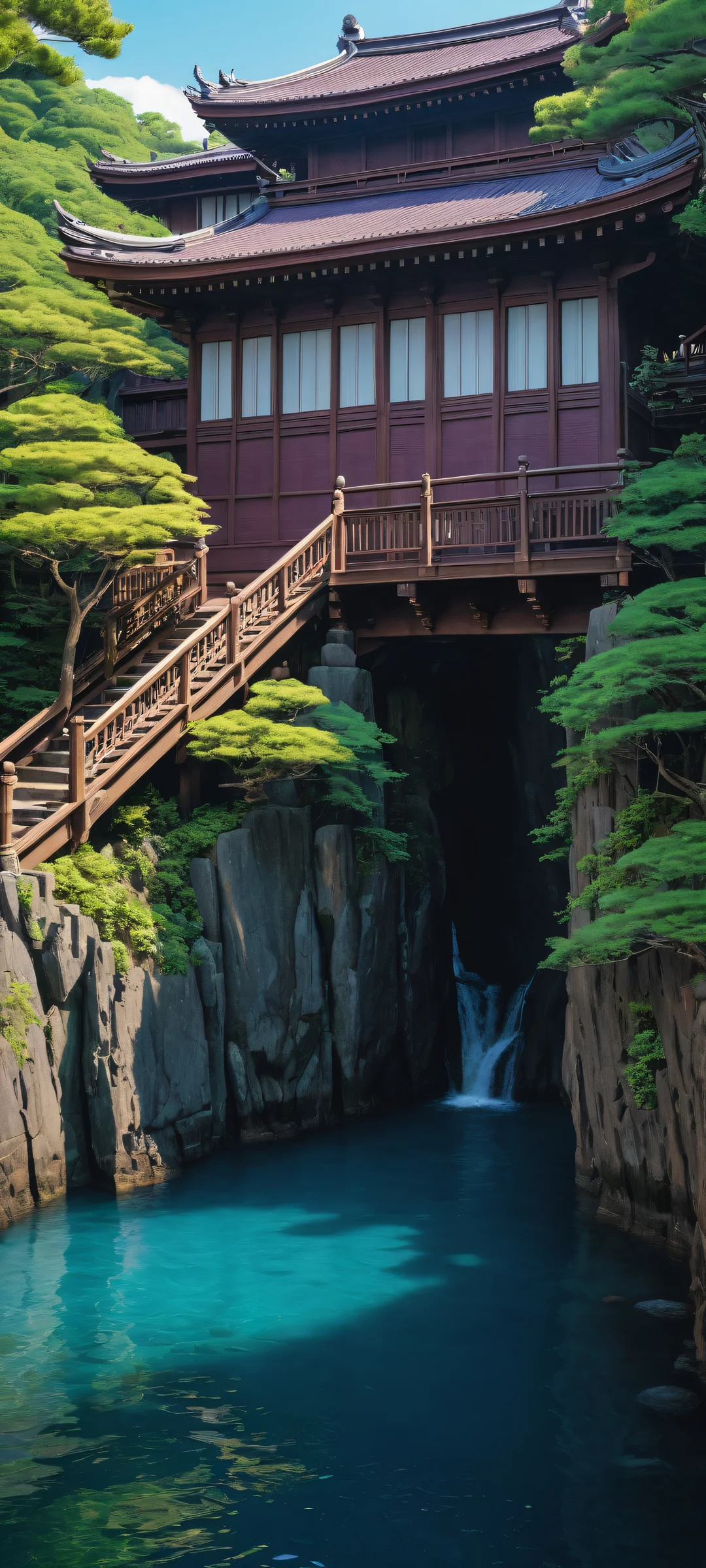 iPhone- und Android-Benutzer, immerse yourself in this breathtaking mystical railing artwork from Spirited Away, featuring Studio Ghibli's iconic anime style, pristine clarity, and deep perfect blacks.