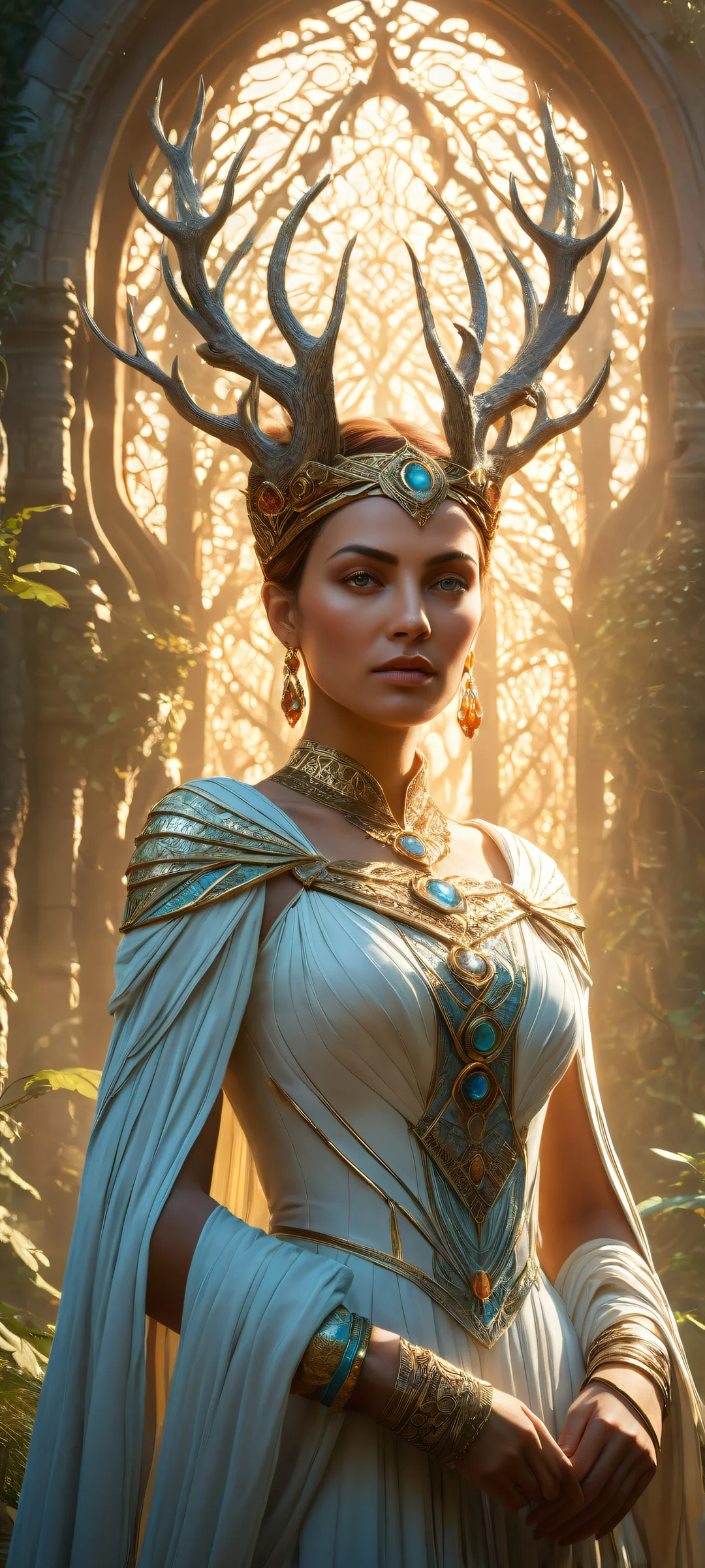A stunning portrait of Beatrice surrounded by magical artifacts and runes, perfect for iPhone/Android home screens.