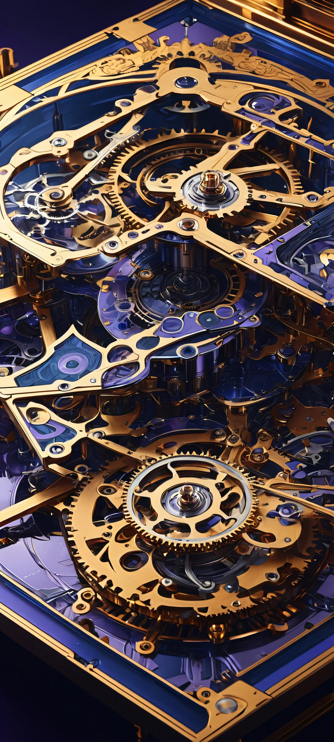 A beautiful digital artwork of a clockwork mechanism on an iPhone/Android device's home screen, with intricate details and perfect composition.