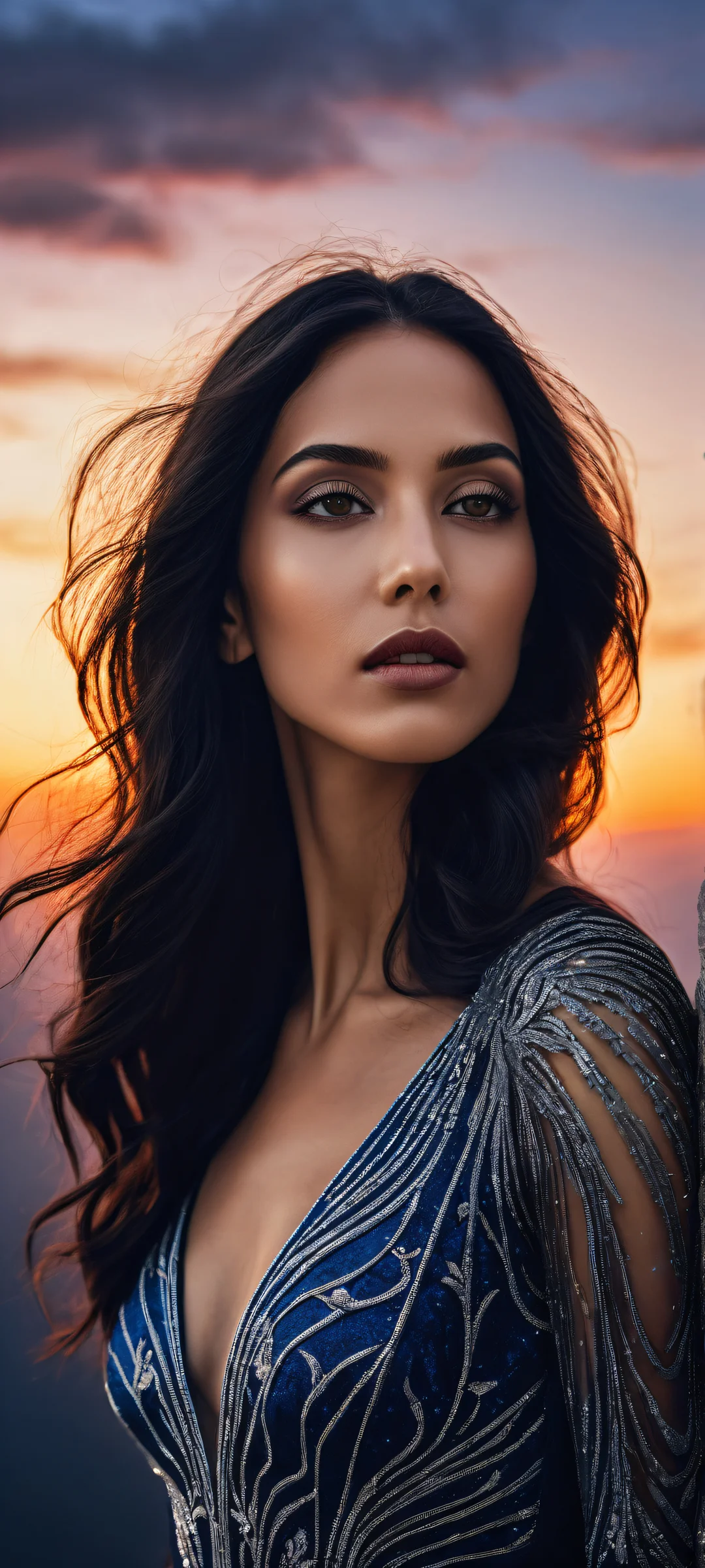 Ethereal mystical woman with dark hair on iPhone/Android home screen