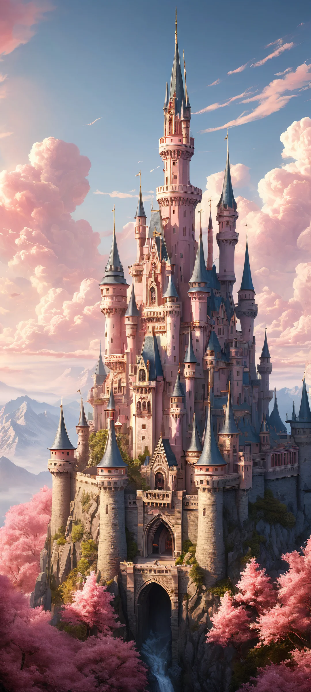 A majestic haze castle on iPhone/Android home screens, with intricate textures and stunning architecture, perfect for UI widgets.