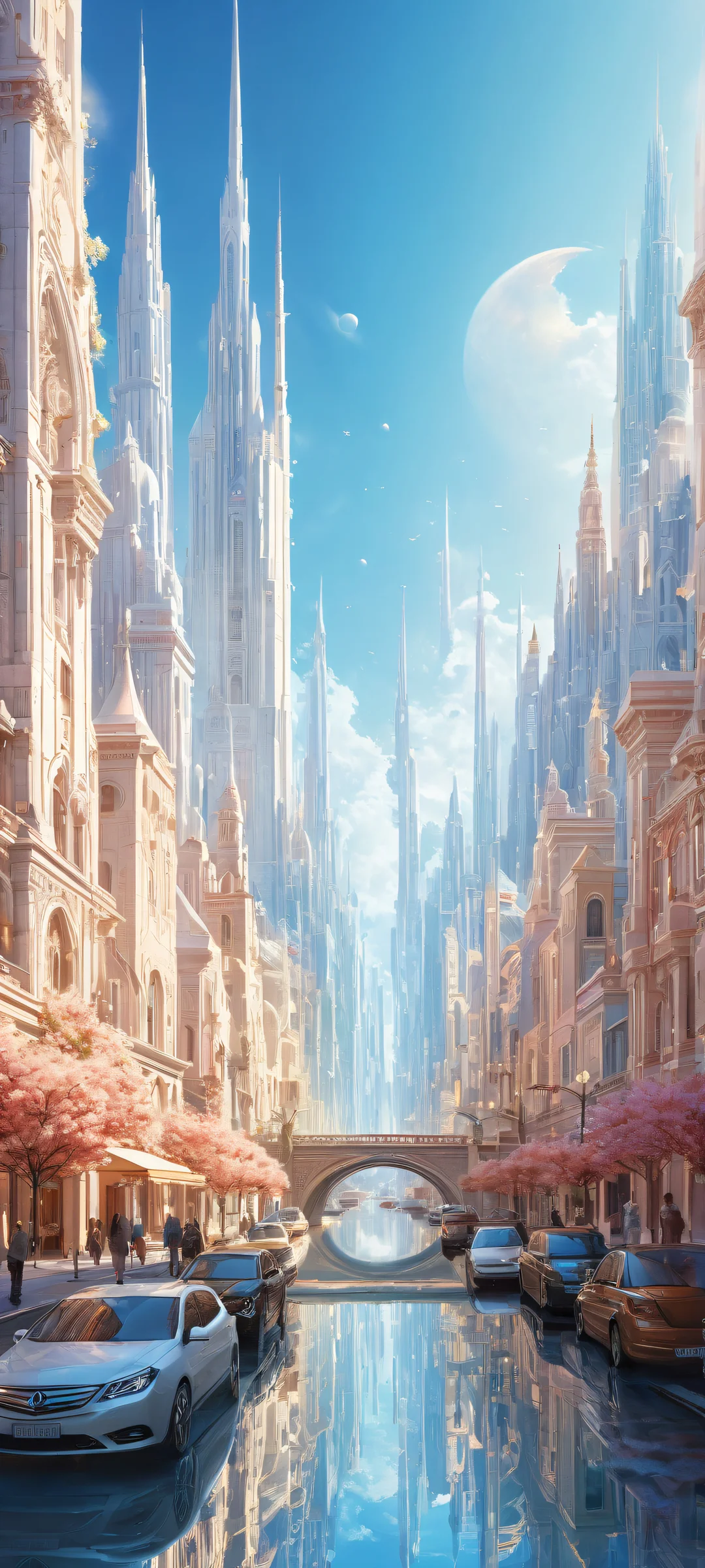 Breathtaking vertical portrait artwork of mystical cityscape for iPhone and Android devices. Perfectly optimized for seamless interaction with UI widgets.