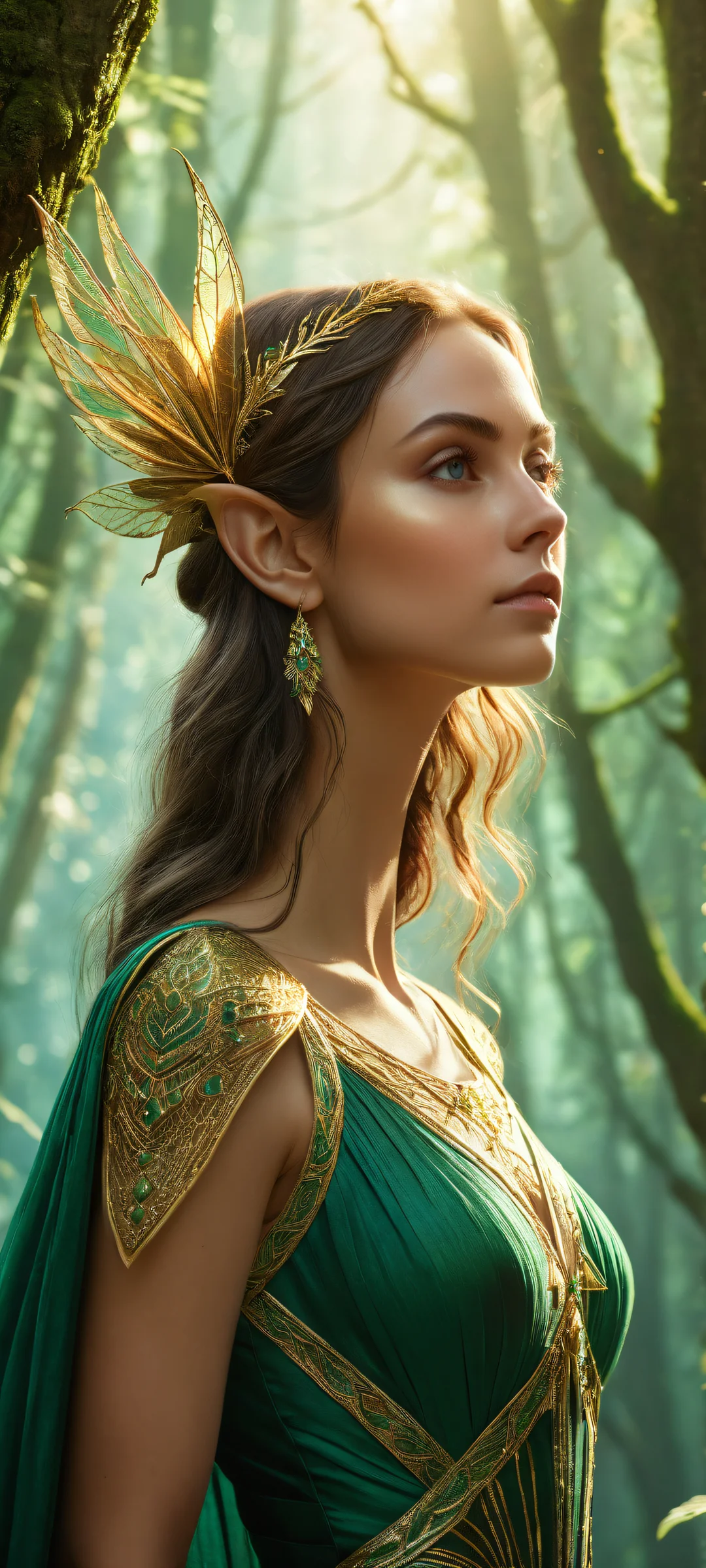 Ethereal elf girl portrait on iPhone/Android with mystical forest reflection