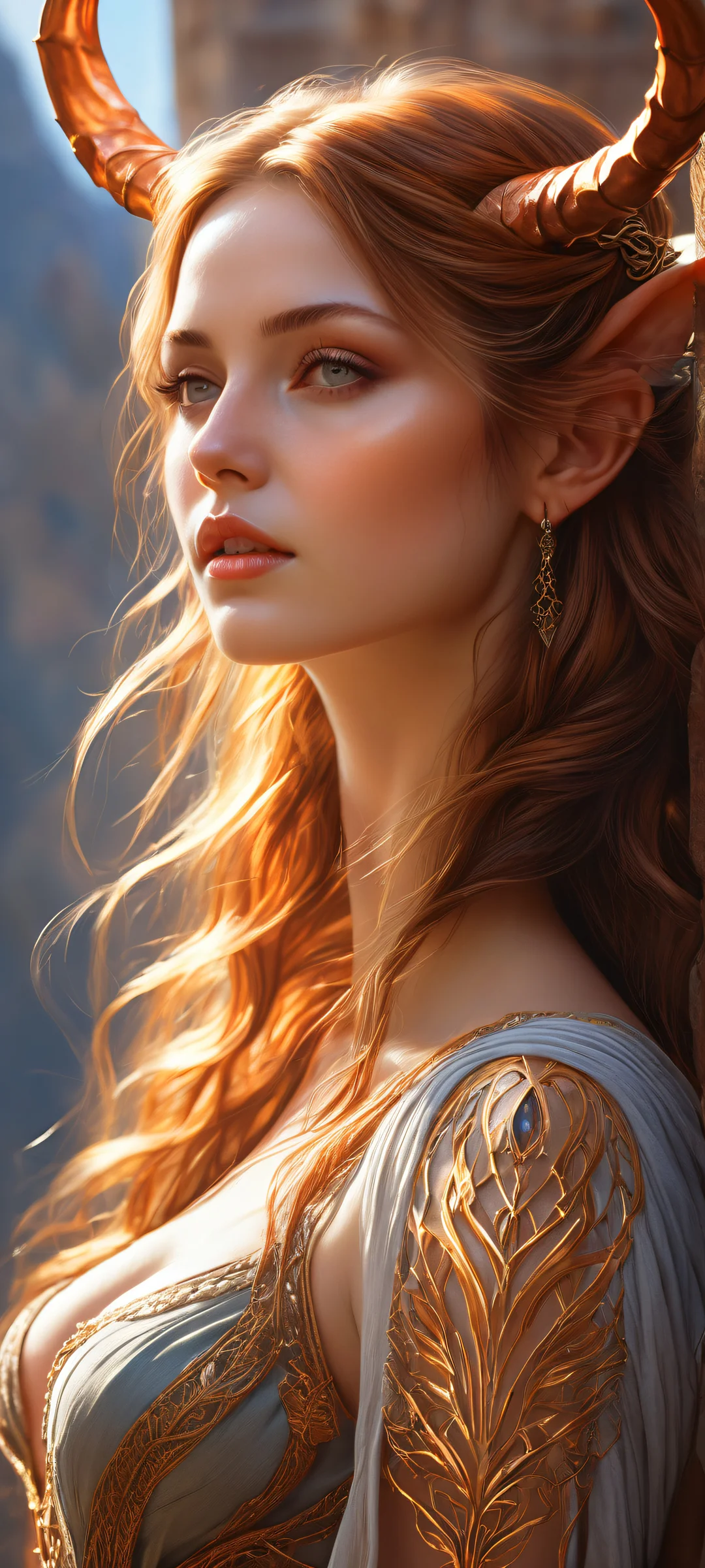 Ethereal portrait of a mystical maiden with iPhone/Android compatible wallpaper featuring intricate details, perfect for home screens.