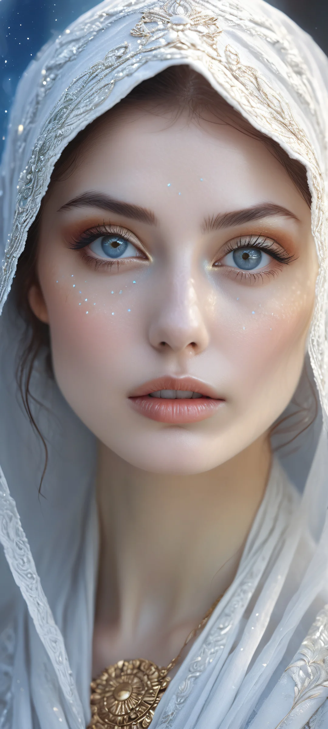 Mystical Maiden's Realm 2K Phone Wallpaper A mystical maiden holds your gaze from a radiant void, perfectly optimized for iPhone and Android home screens.