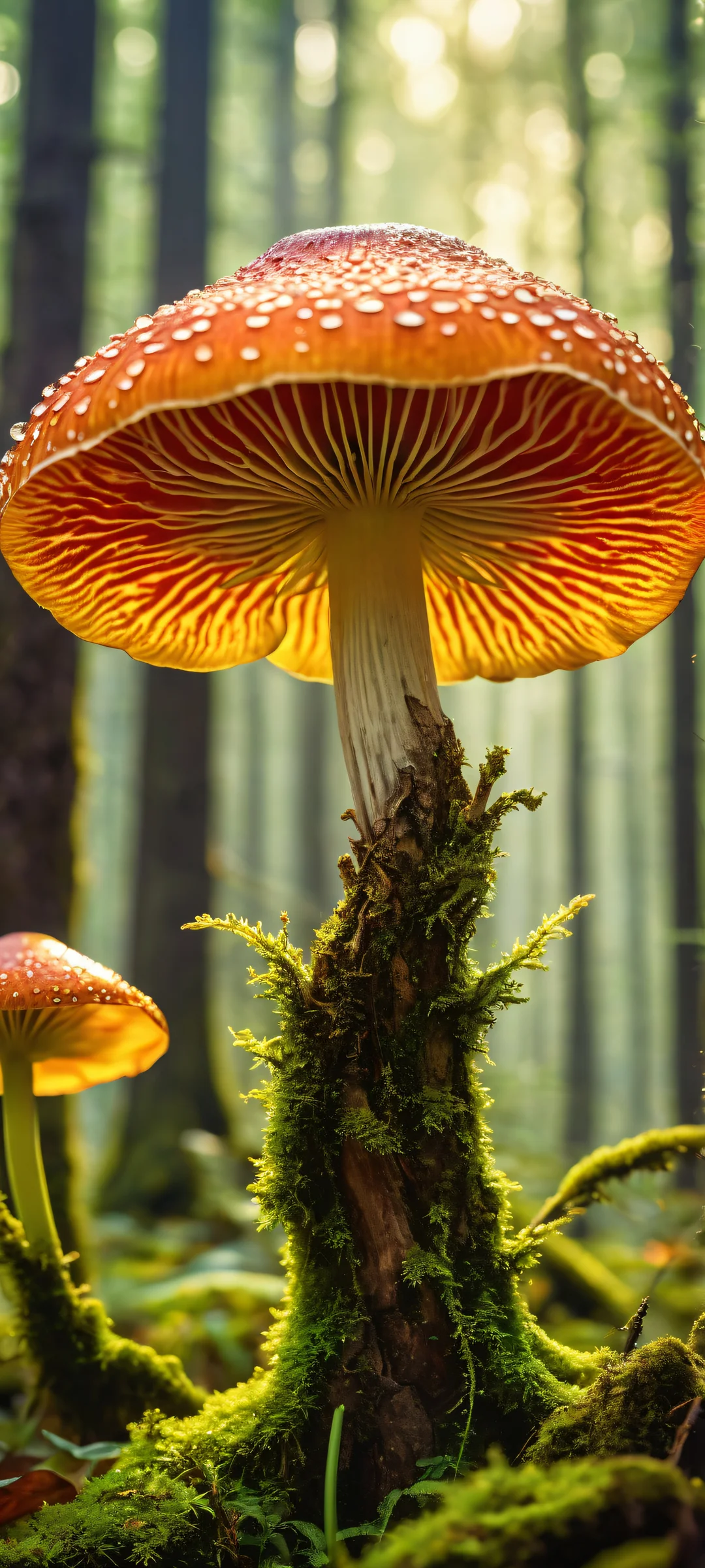 A magical mushroom spirit offers a golden-dusted tulip to the viewer, perfectly optimized for iPhone and Android home screens.