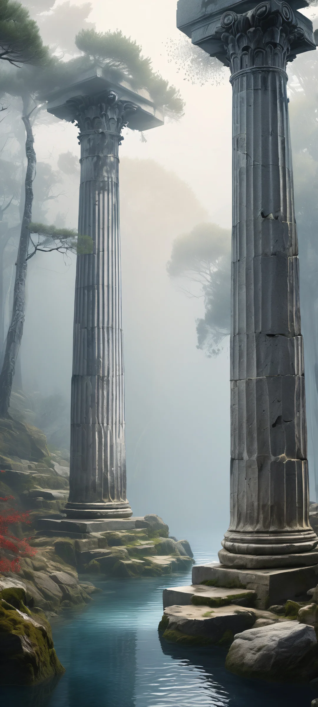 Discover the enchanting scene of eroded pillars in a mystical forest, perfectly optimized for iPhone and Android home screens.