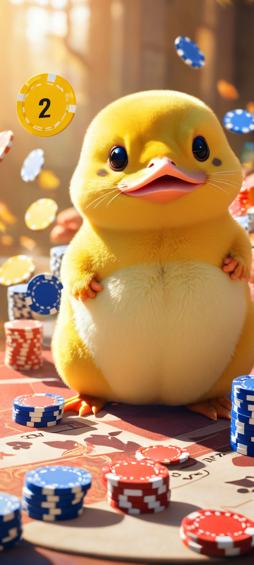 Psyduck, Slowpoke, and Quagsire surrounded by poker chips, perfectly rendered for iPhone/Android home screens.