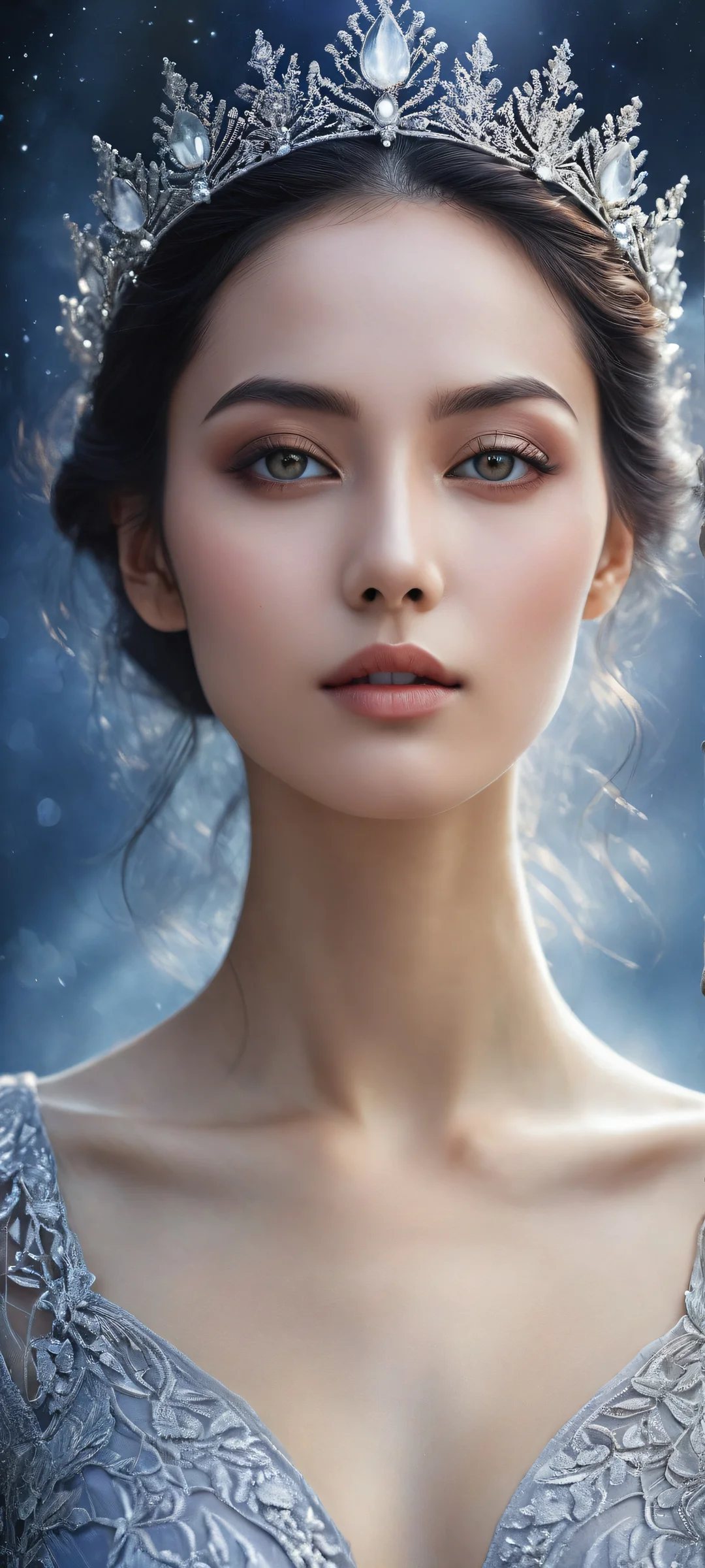 Stunning woman's portrait on a dark mystical landscape, iPhone/Androidのホーム画面に最適.