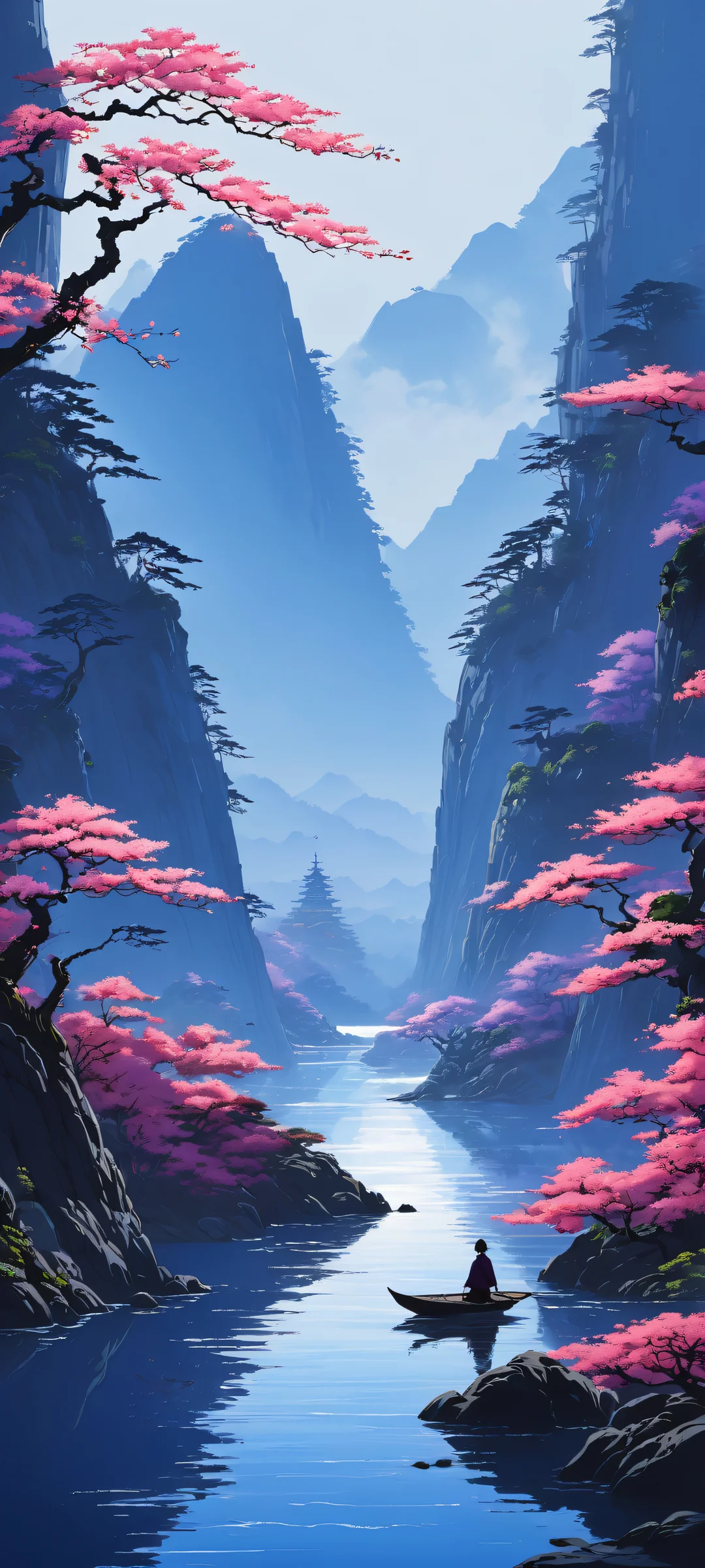 A majestic Yokai perched on a mystical Japanese forest landscape. iPhone や Android のホーム画面に最適.