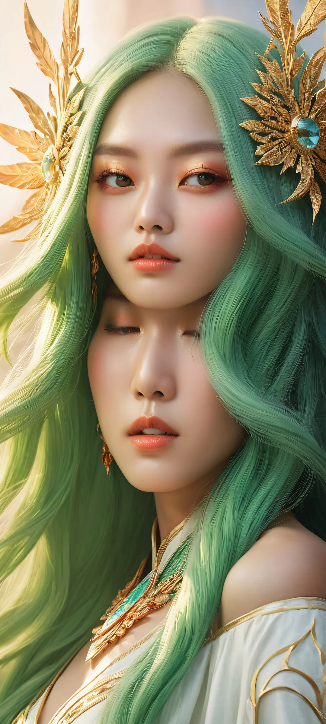 Stunning vertical portrait of LoL champion Hwei, iPhone/Android compatible, with intricate details and radiant lighting.