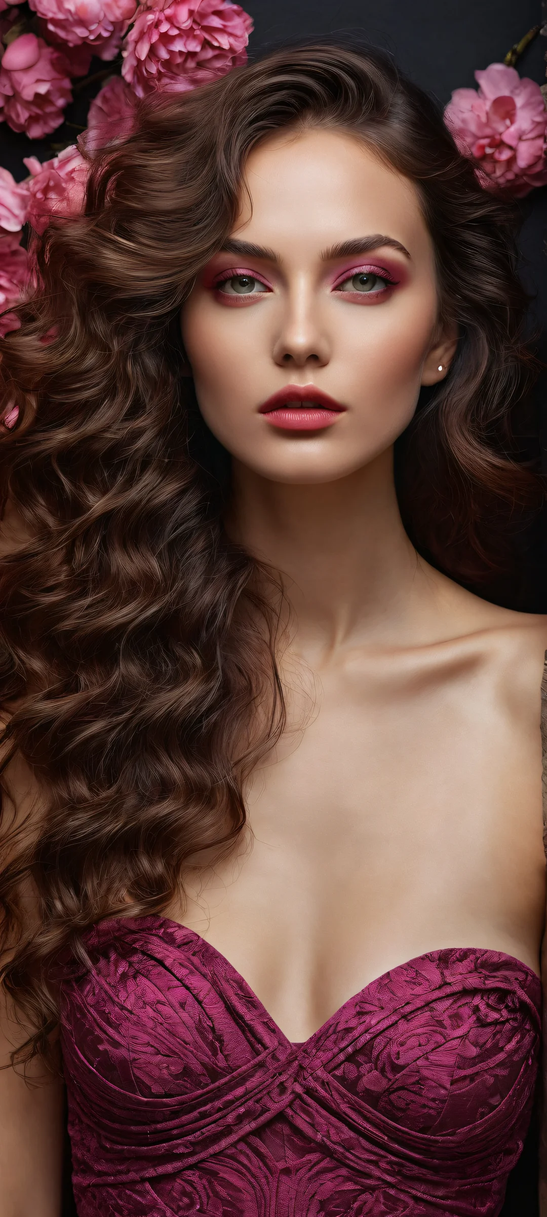 Breathtaking portrait of Nastya Ivanov on iPhone/Android. Dark mode aesthetic with deep berry pink hues, perfekt für Home-Bildschirme.