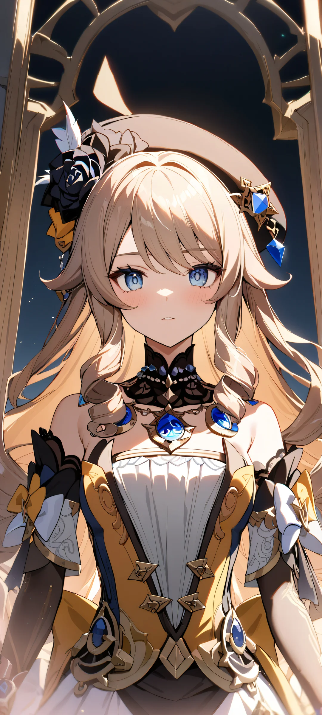 A stunning anime-inspired portrait of Navia from Genshin Impact, perfectly optimized for iPhone/Android home screens.