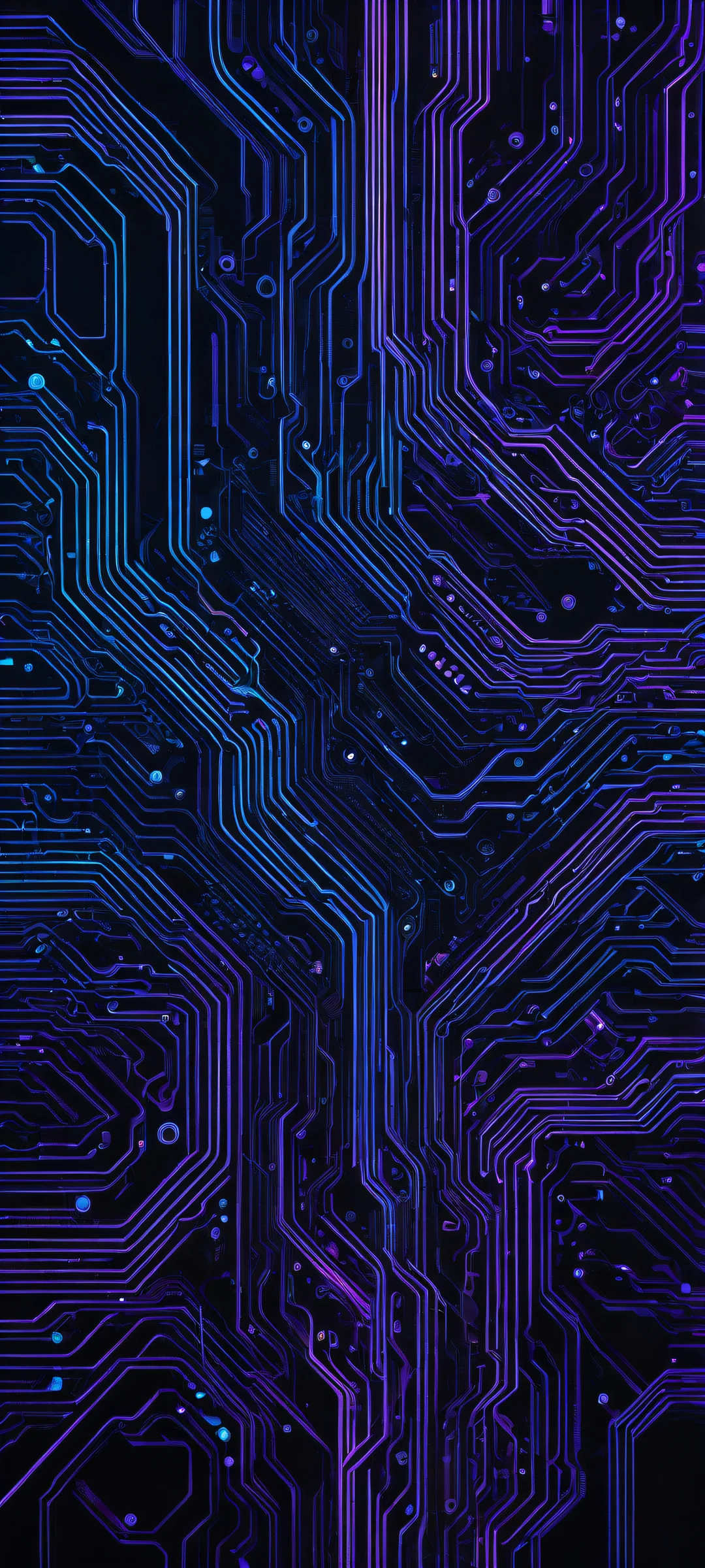 Breathtaking digital artwork featuring neon-laced circuits on a dark blue background, perfectly optimized for iPhone/Android home screens.