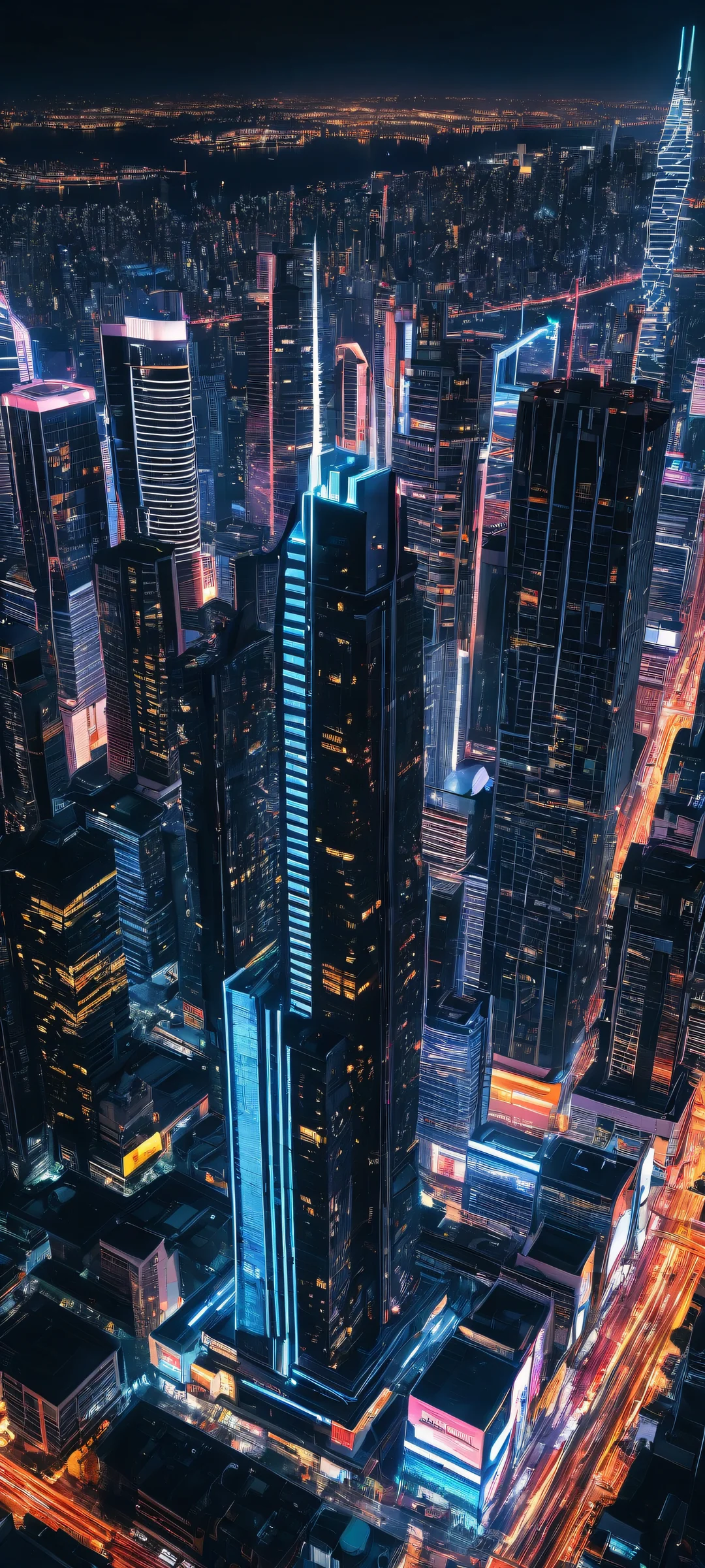 A breathtaking vertical portrait of a cityscape at dusk, featuring intricately detailed towers and machinery on an iPhone or Android device.