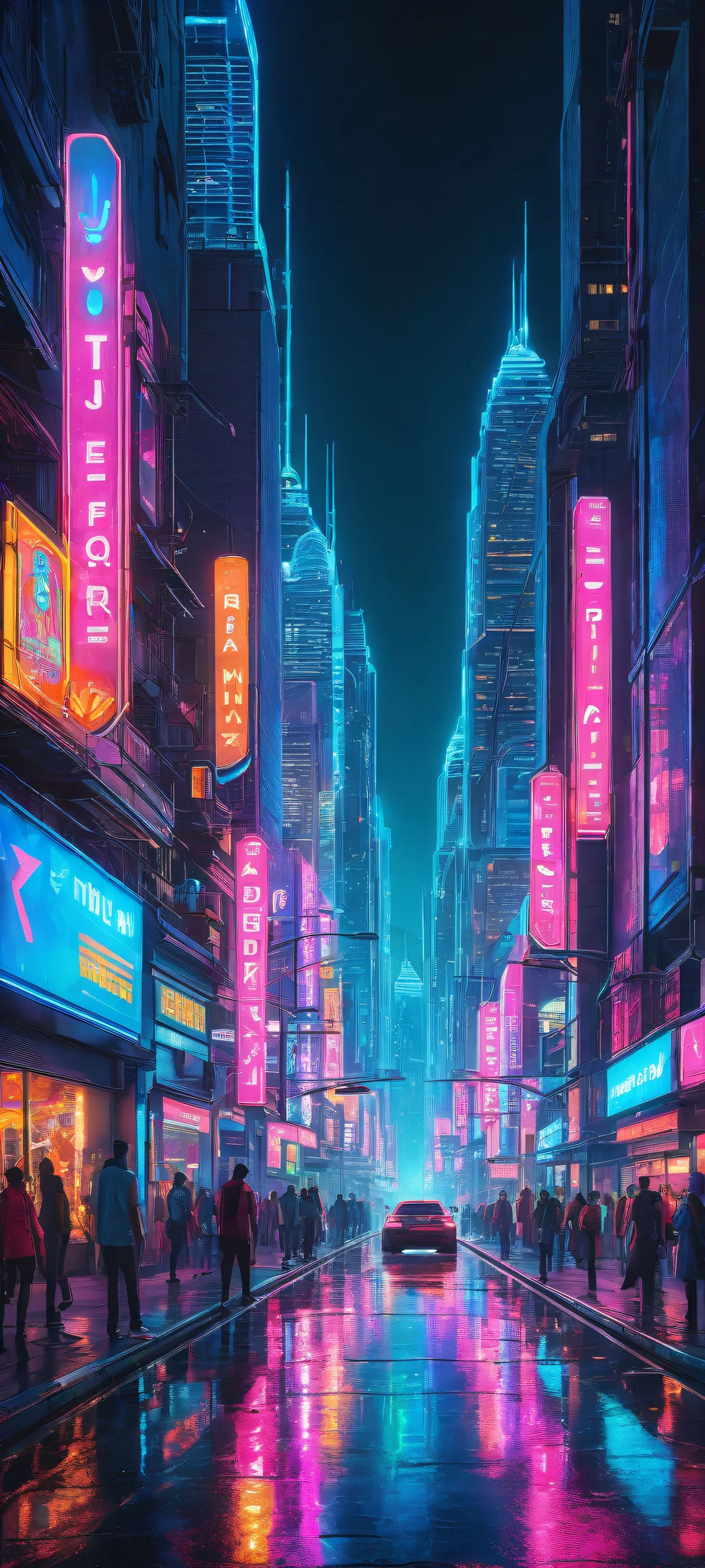 Illuminated robots against a futuristic cityscape at night, perfectly optimized for iPhone and Android home screens.