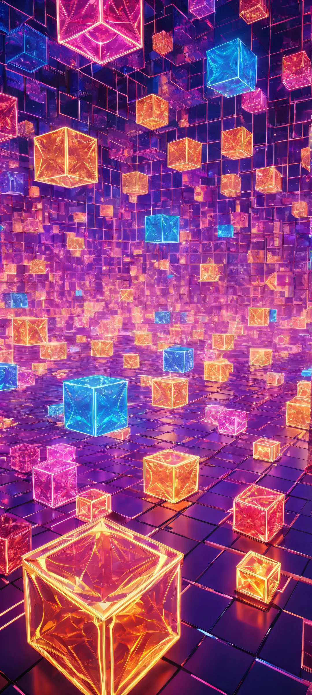 Neon-lit cubes on a clean background, perfectly optimized for iPhone and Android home screens.