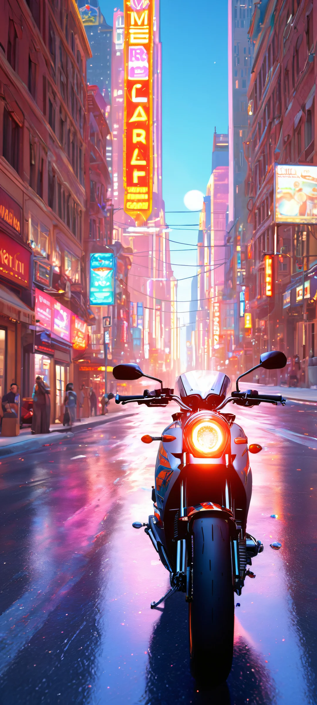 iPhone/Android user, experience the breathtaking vertical portrait artwork of V riding his futuristic motorcycle amidst vibrant neon lights and cityscapes. Perfeitamente otimizado para iPhone, Galáxia Samsung, e telas iniciais do Android.