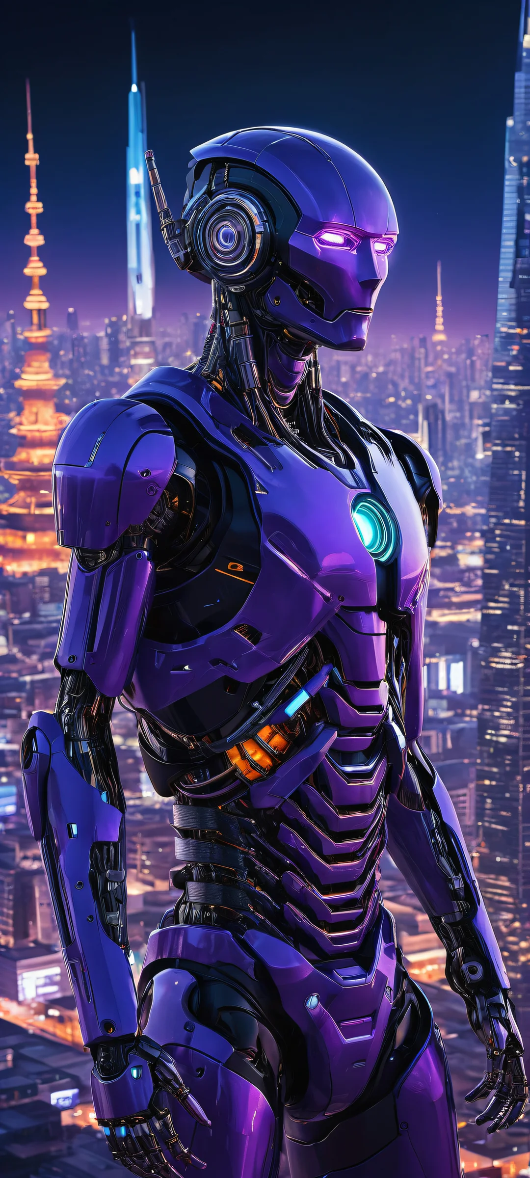 A futuristic cityscape meets robotic components on a perfectly clean and empty background, iPhone/Androidのホーム画面に最適.