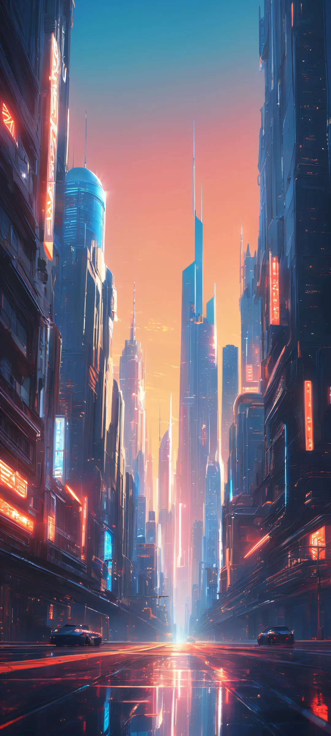 Edgerunners in a breathtaking cityscape with intricate details on iPhone/Android