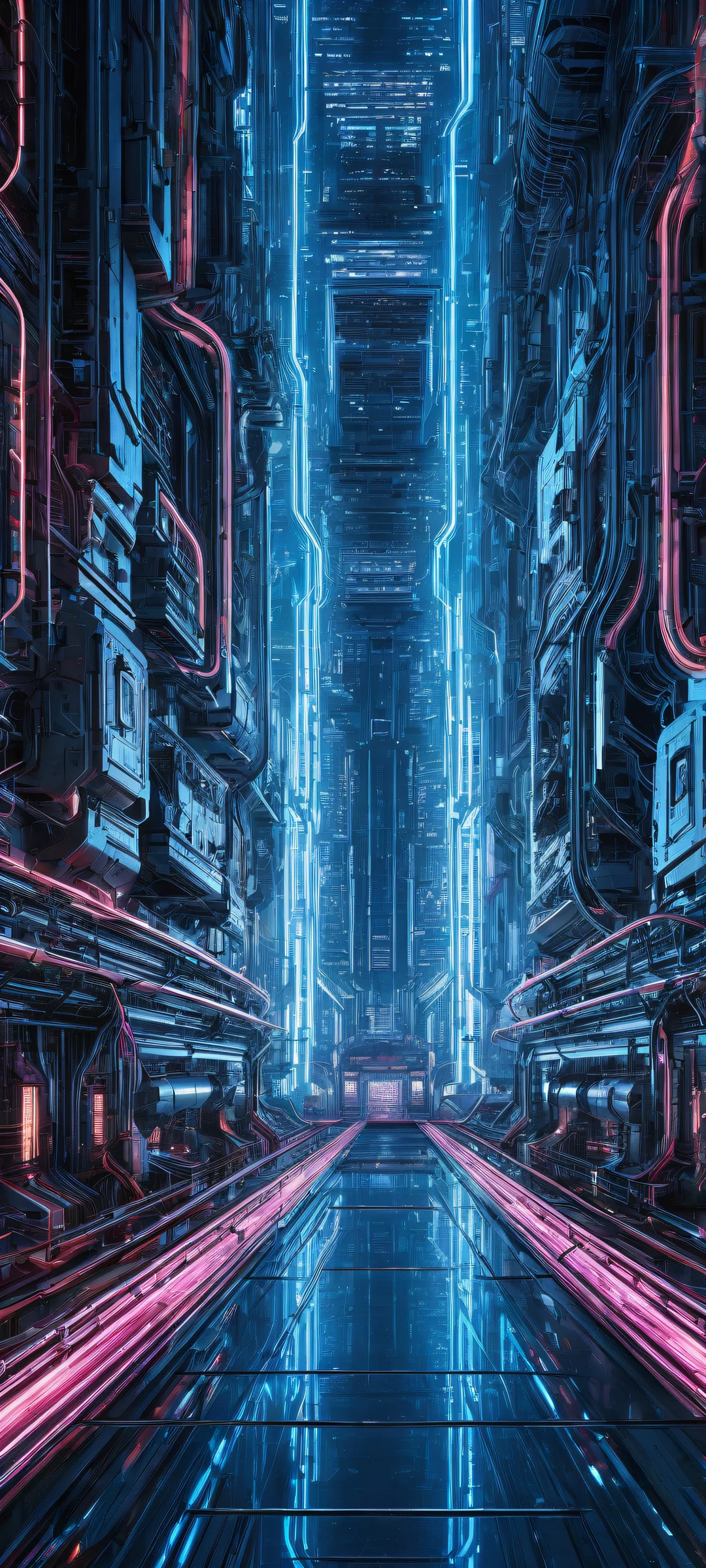 Neon Metropolis iPhone & Android-Hintergrundbildund Android-StartbildschirmeSamsung GalaxyPerfekt optimiert für das iPhone Breathtaking cyberpunk artwork featuring high-tech machinery against a dark neon-lit cityscape. Perfectly optimized for iPhone, Samsung Galaxy, and Android home screens.