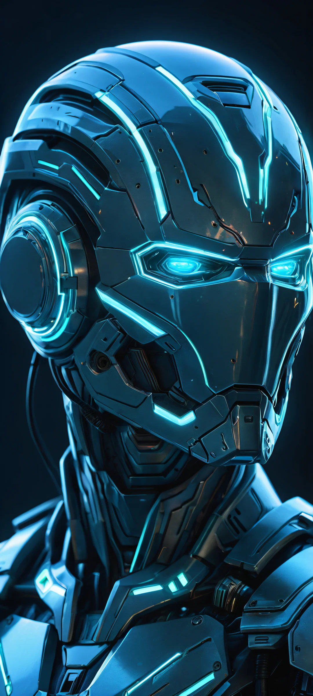 Vertical portrait artwork of neon-lit mechs on a dark blue-gray background with circuitry patterns. Perfect for iPhone/Android home screens.