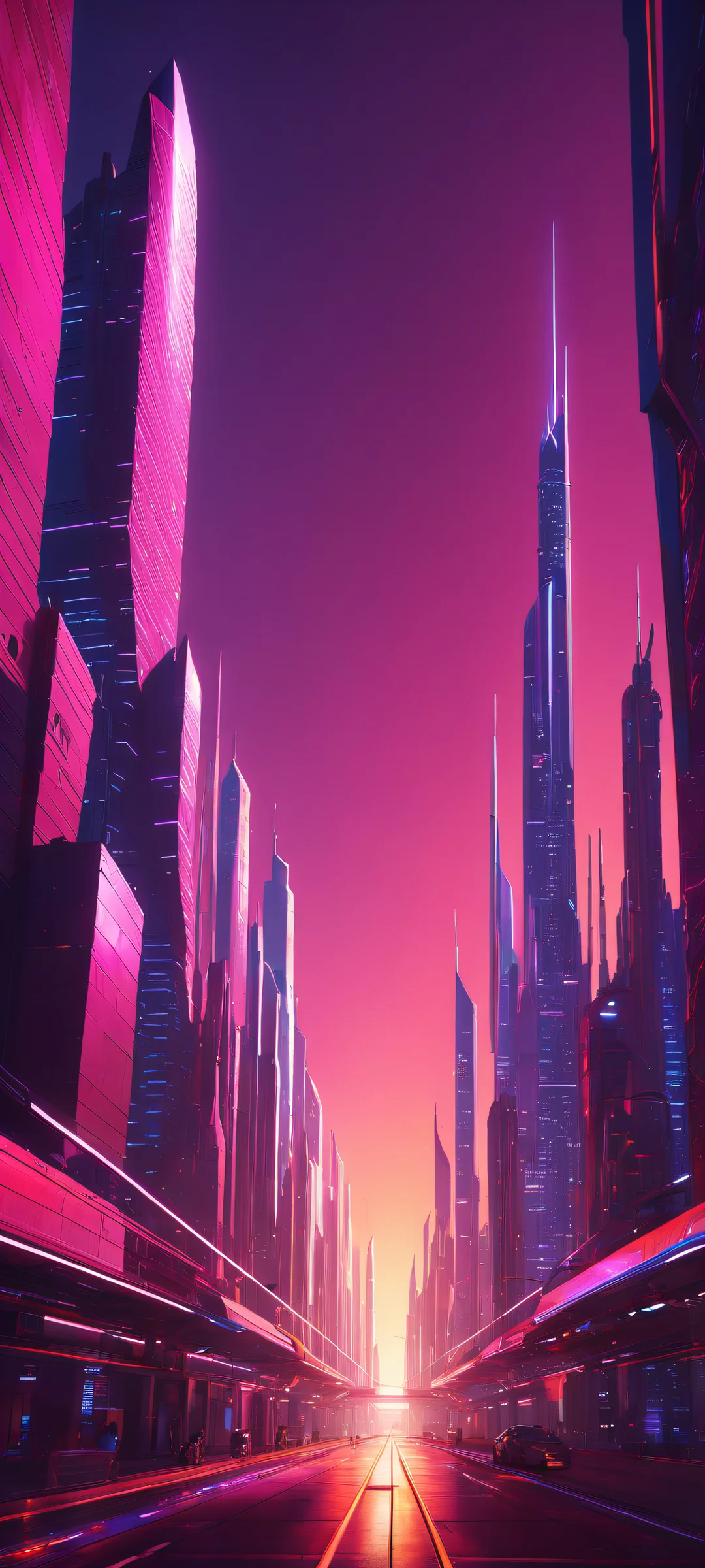 A futuristic cityscape for your iPhone/Android device, featuring intricate details and stunning neon-lit streets.
