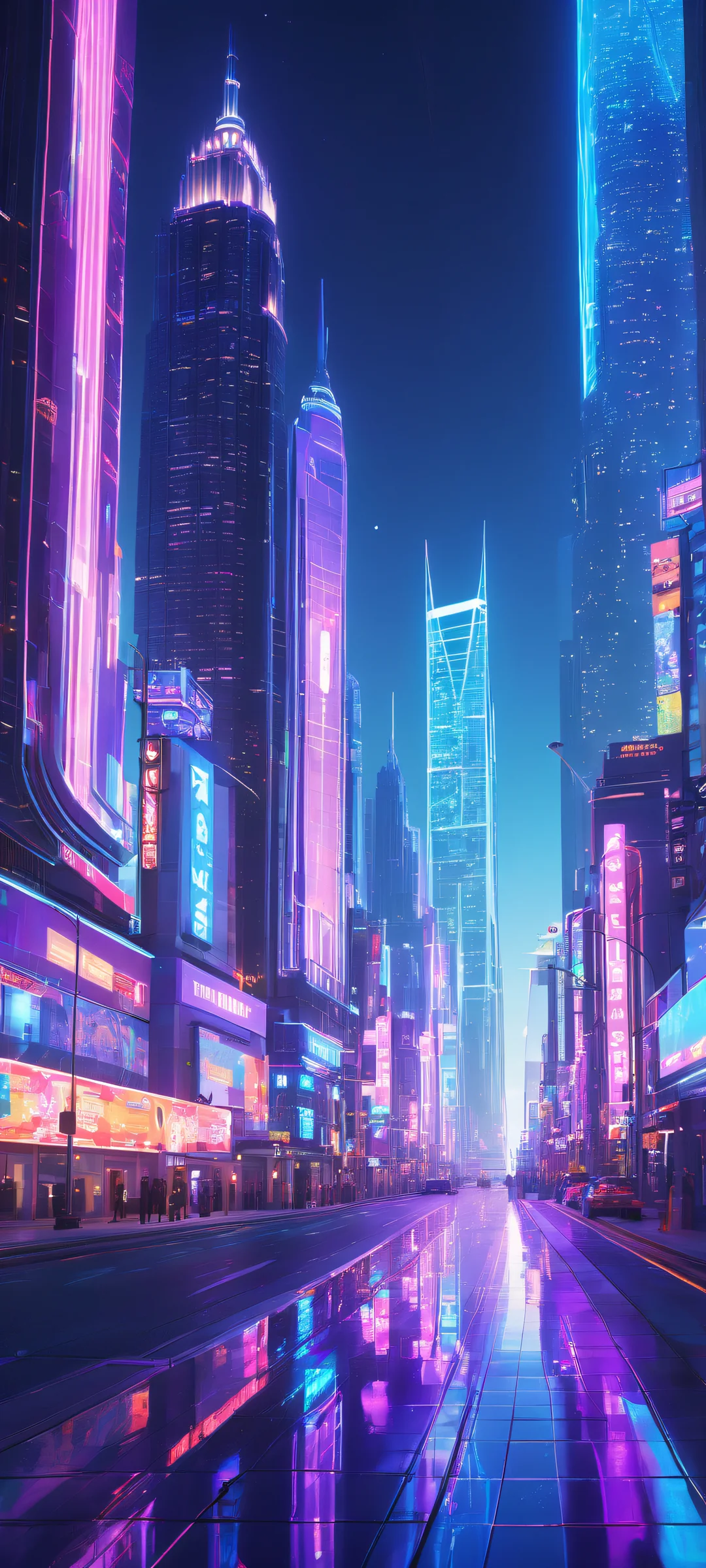 iPhone and Android users can set this breathtaking vertical portrait artwork of a futuristic cityscape as their home screen wallpaper, featuring intricate micro-details, ray-traced reflections, and ethereal lighting.