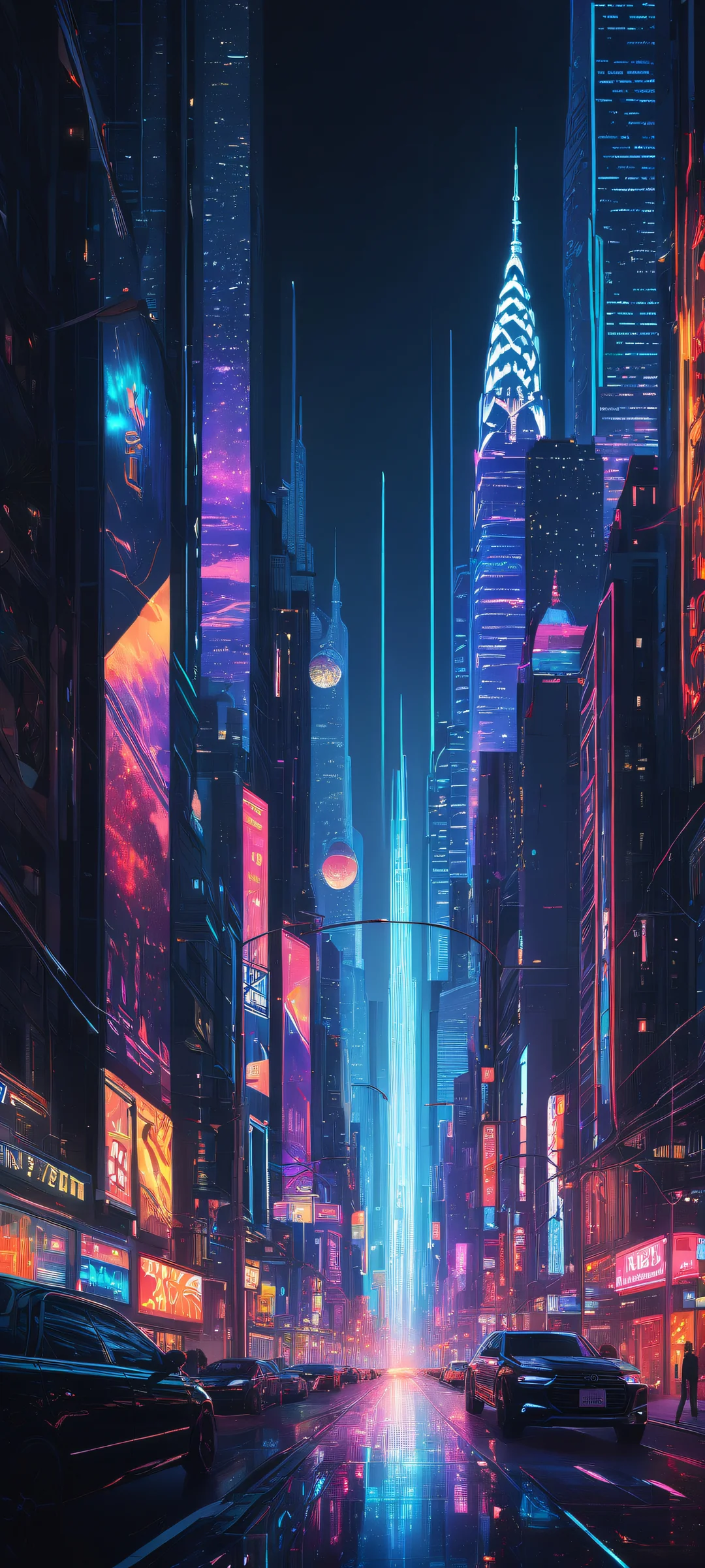 iPhone and Android user's perfect digital escape, featuring intricate cityscape artwork with holographic advertisements.