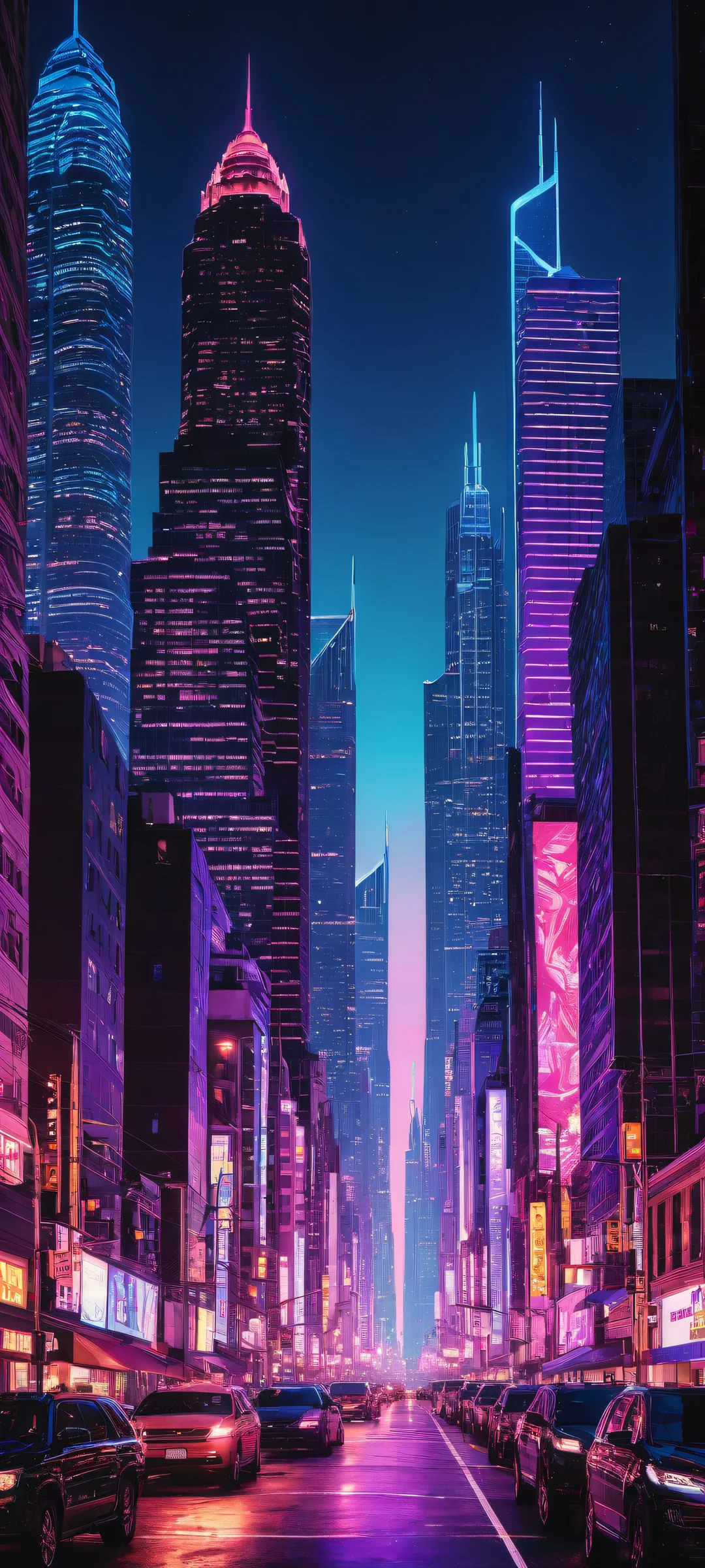 Neon Oasis QHD Phone Backgroundperfeito para sua tela inicial A breathtaking neon-lit cityscape on iPhone/Android, perfect for your home screen.