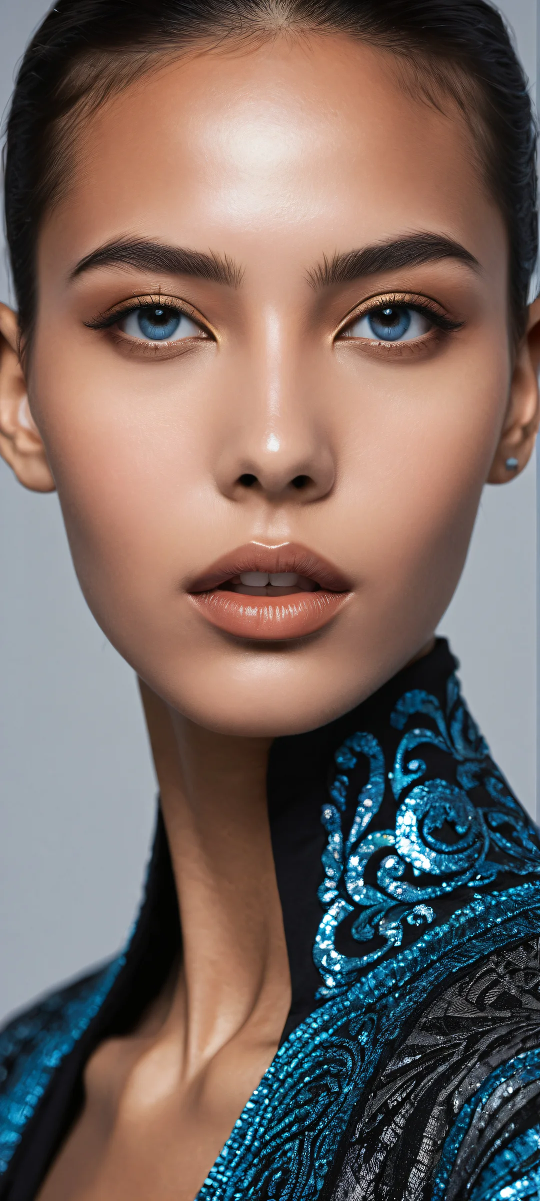 Intricate artwork of Boy in dark mode aesthetic with neon blues and metallic silvers, perfect for iPhone/Android home screens.