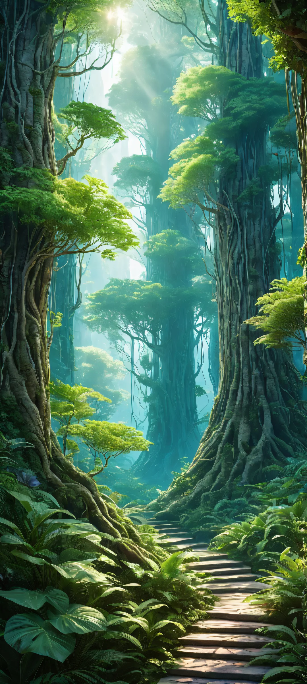 A stunning digital art piece featuring a futuristic landscape of plants and trees made of nerves and brain tissue on an iPhone/Android device.