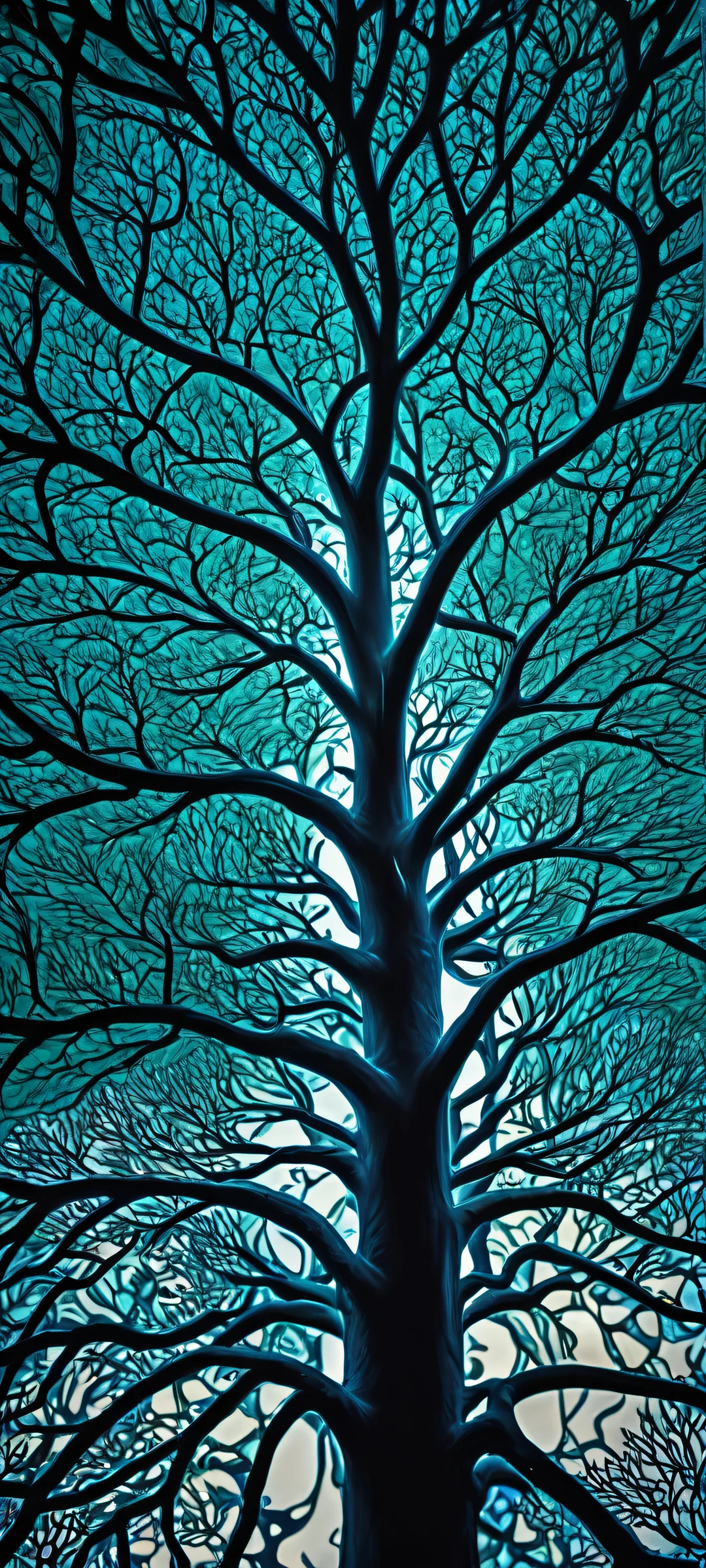 Neural Odyssey 2K QHD Mobile Wallpaper iPhone/Android users will be mesmerized by this stunning vertical portrait artwork of dendrites set against a futuristic biotech fantasy landscape, perfect for customizing your mobile home screen.