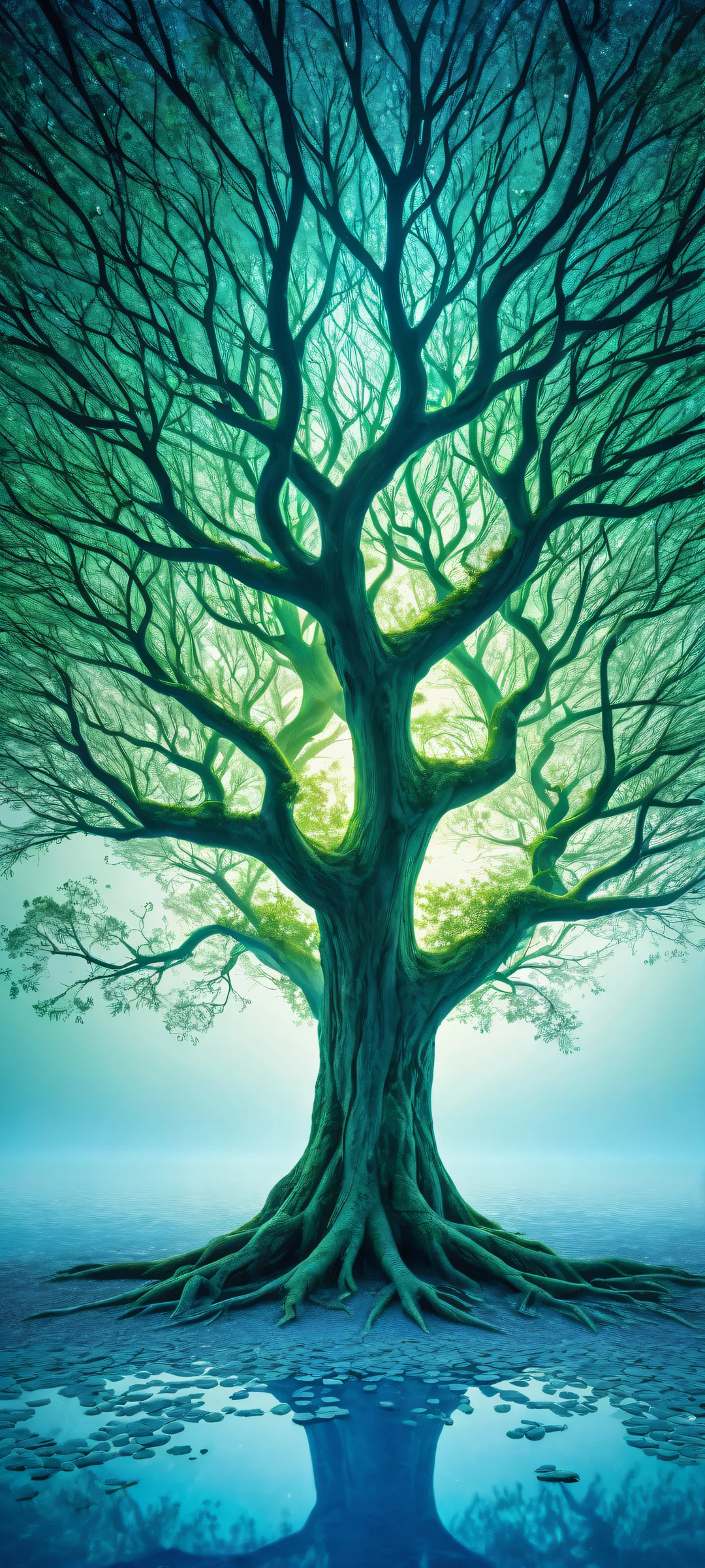 iPhone and Android users will be mesmerized by this breathtaking vertical portrait artwork of nerve trees, featuring intricate micro-details and a biotech fantasy landscape with a vast pure void. Perfectly optimized for home screens.