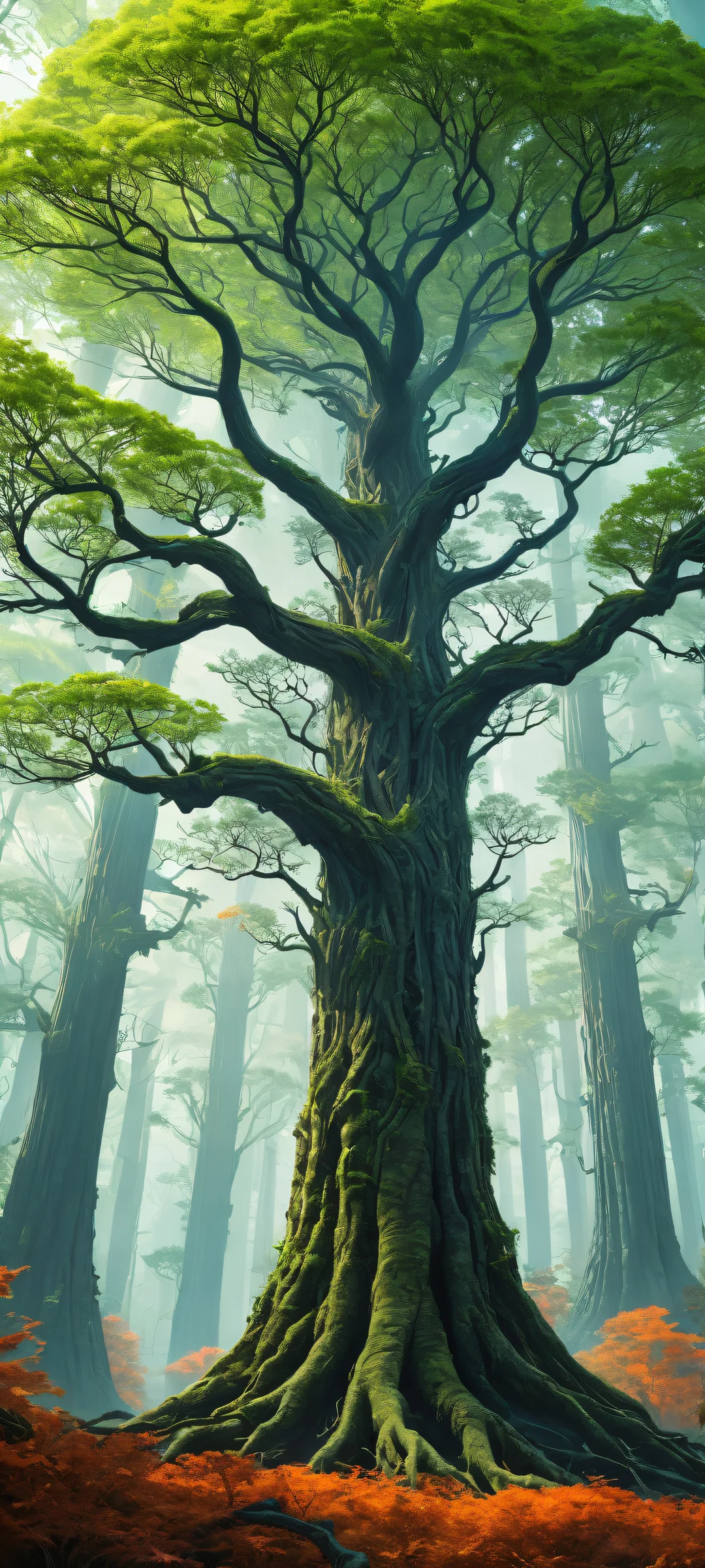 Explore the surreal fusion of nerve trees and alien forests on your iPhone/Android. A breathtaking digital art masterpiece, perfect for mobile home screens.