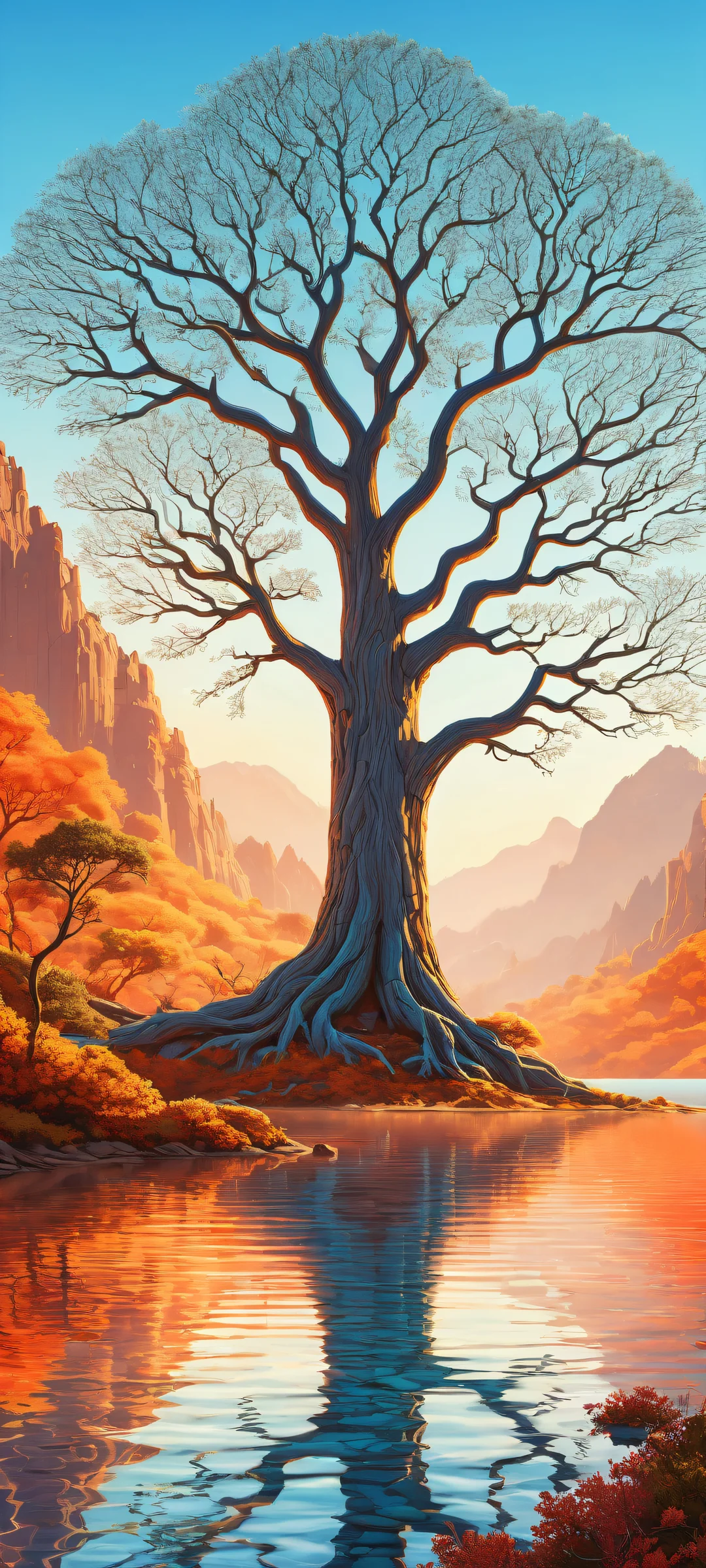 Ethereal landscape of dendrite trees and nerve grass on an iPhone/Android home screen, showcasing stunning visual impact.