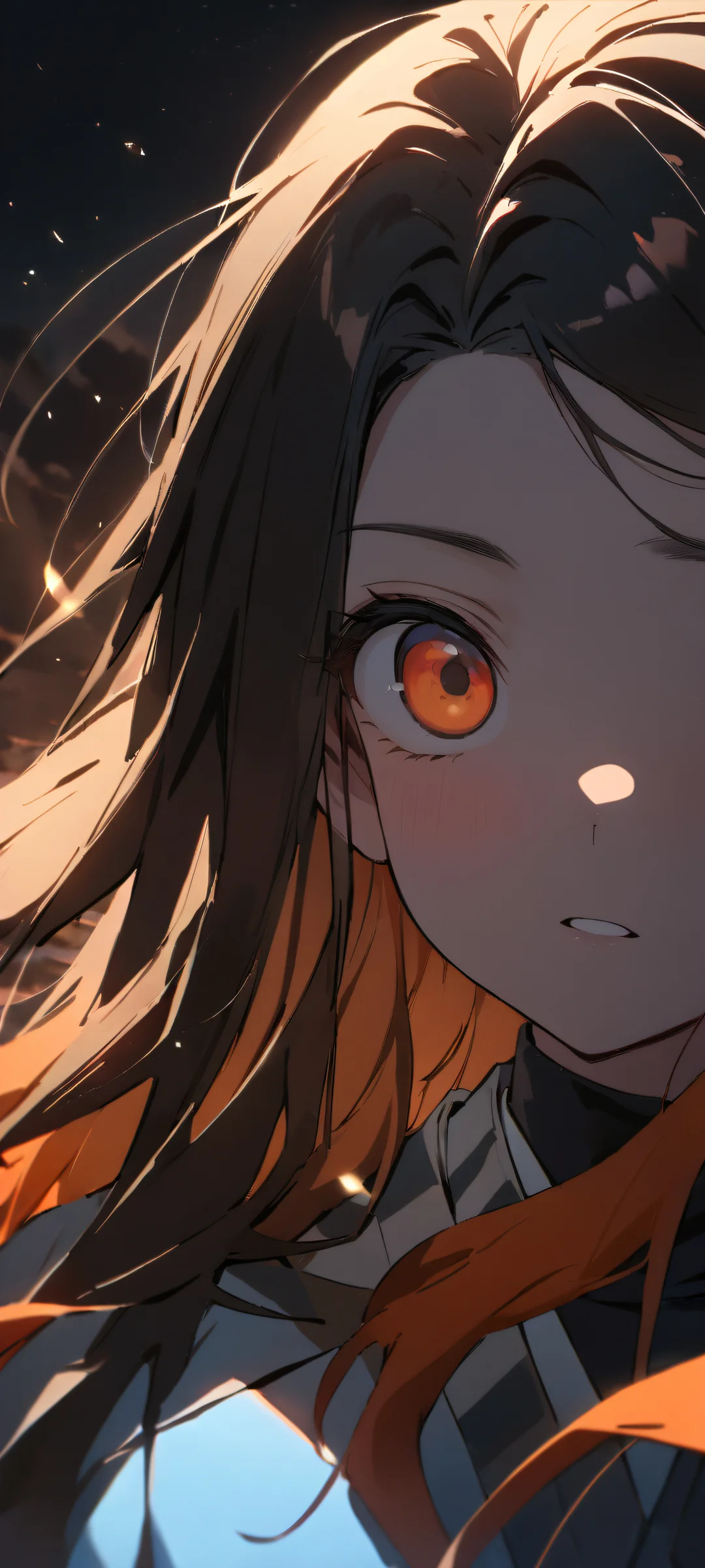 A stunning portrait of Nezuko Kamado from Demon Slayer, looking directly at the viewer with a bright smile on her face, perfectly suited for iPhone and Android home screens.