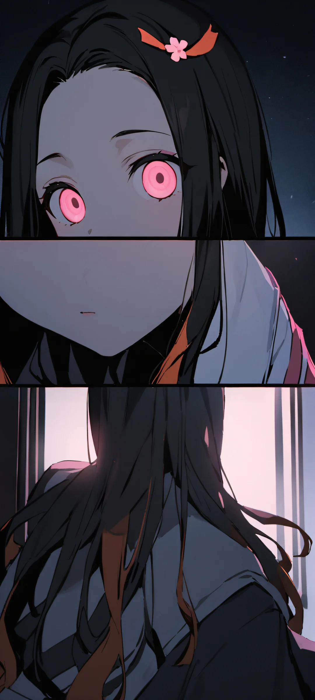 Beautiful portrait of Nezuko Kamado from Demon Slayer looking at the viewer with iPhone/Android users in mind.